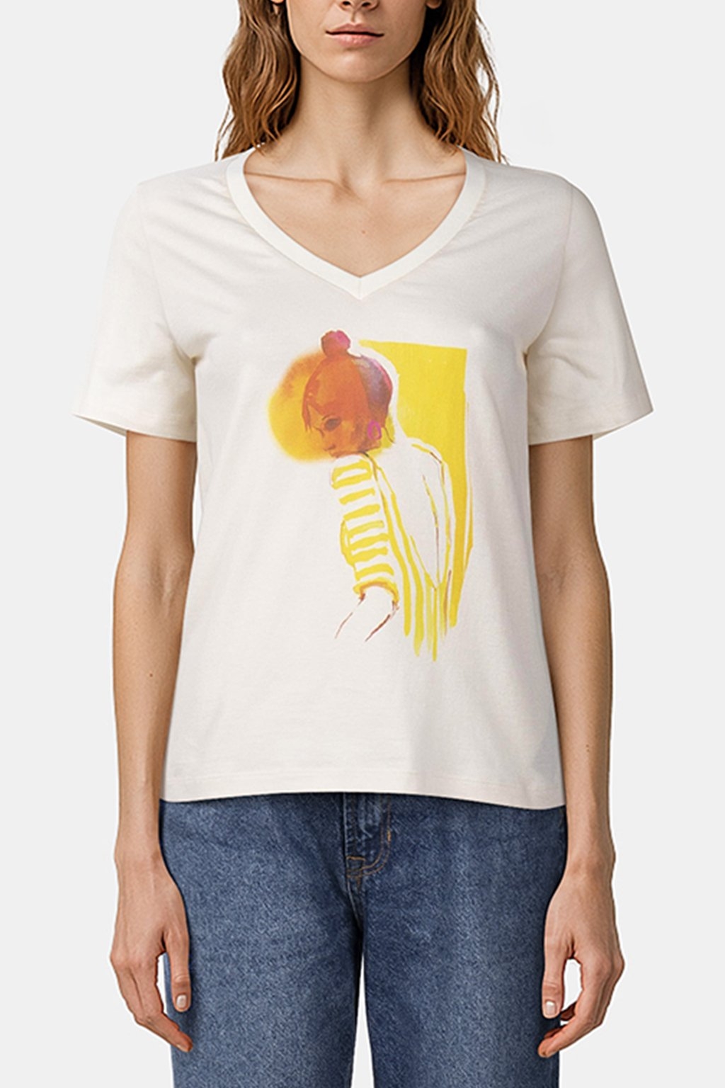 MADIAN - IVORY WATERCOLOUR T-SHIRT FOR WOMEN 1