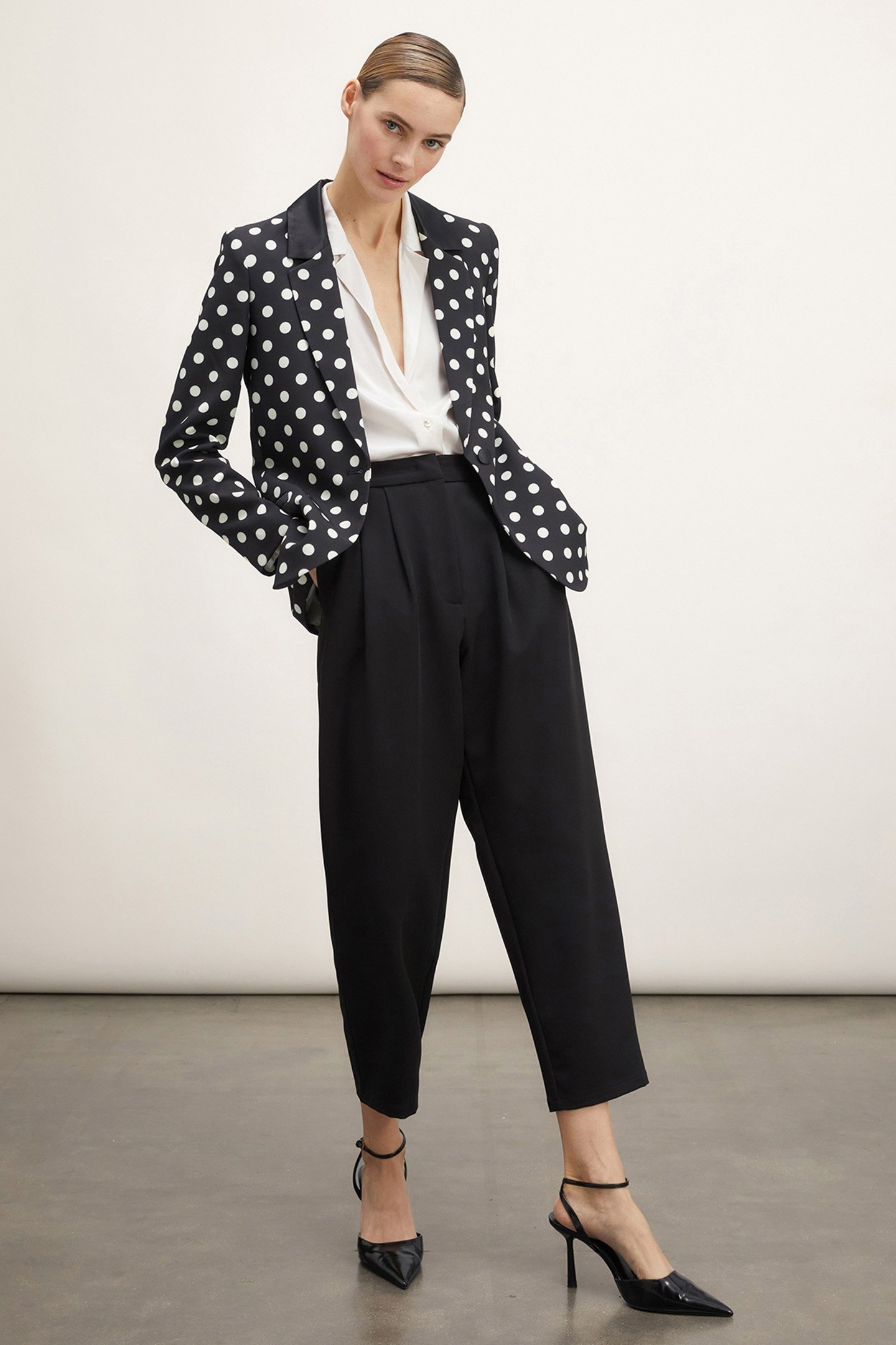 POLKA DOT-PATTERNED SINGLE-BREASTED BLAZER BLACK 3