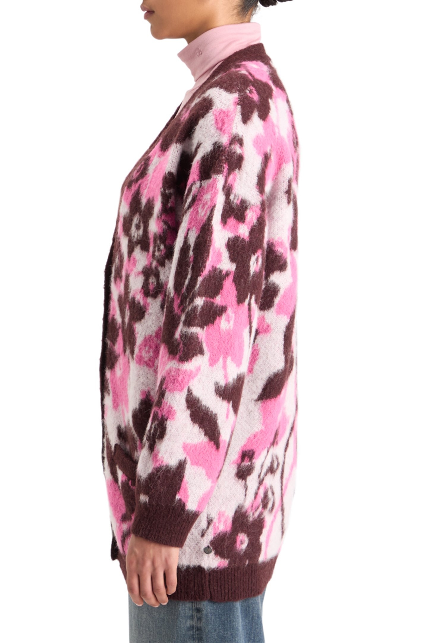 FUZZY JACQUARD MID LENGTH CARDIGAN WINTER FLORAL 6