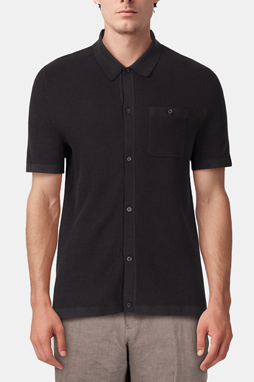 SS BUTTON FRONT CHEST POCKET SWEATER BLACK GREY 1