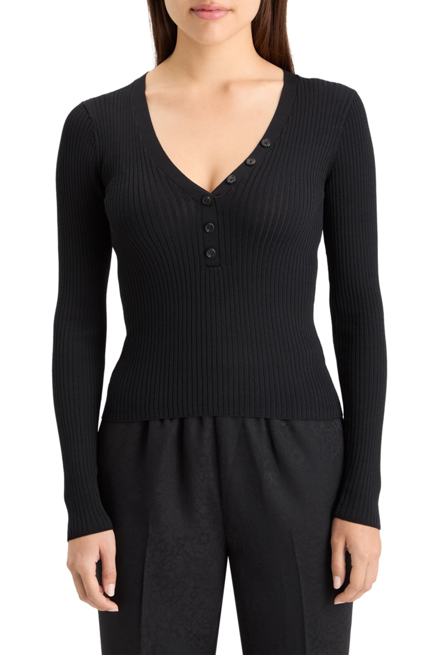 RIBBED FITTED PULLOVER EVENING BLACK 1