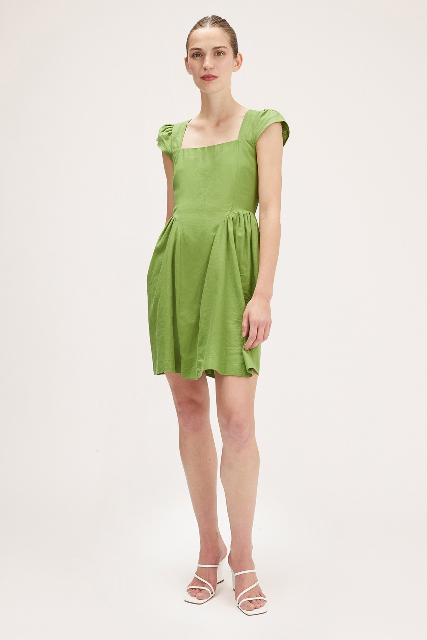 LINEN BLEND MINI DRESS GREEN 3