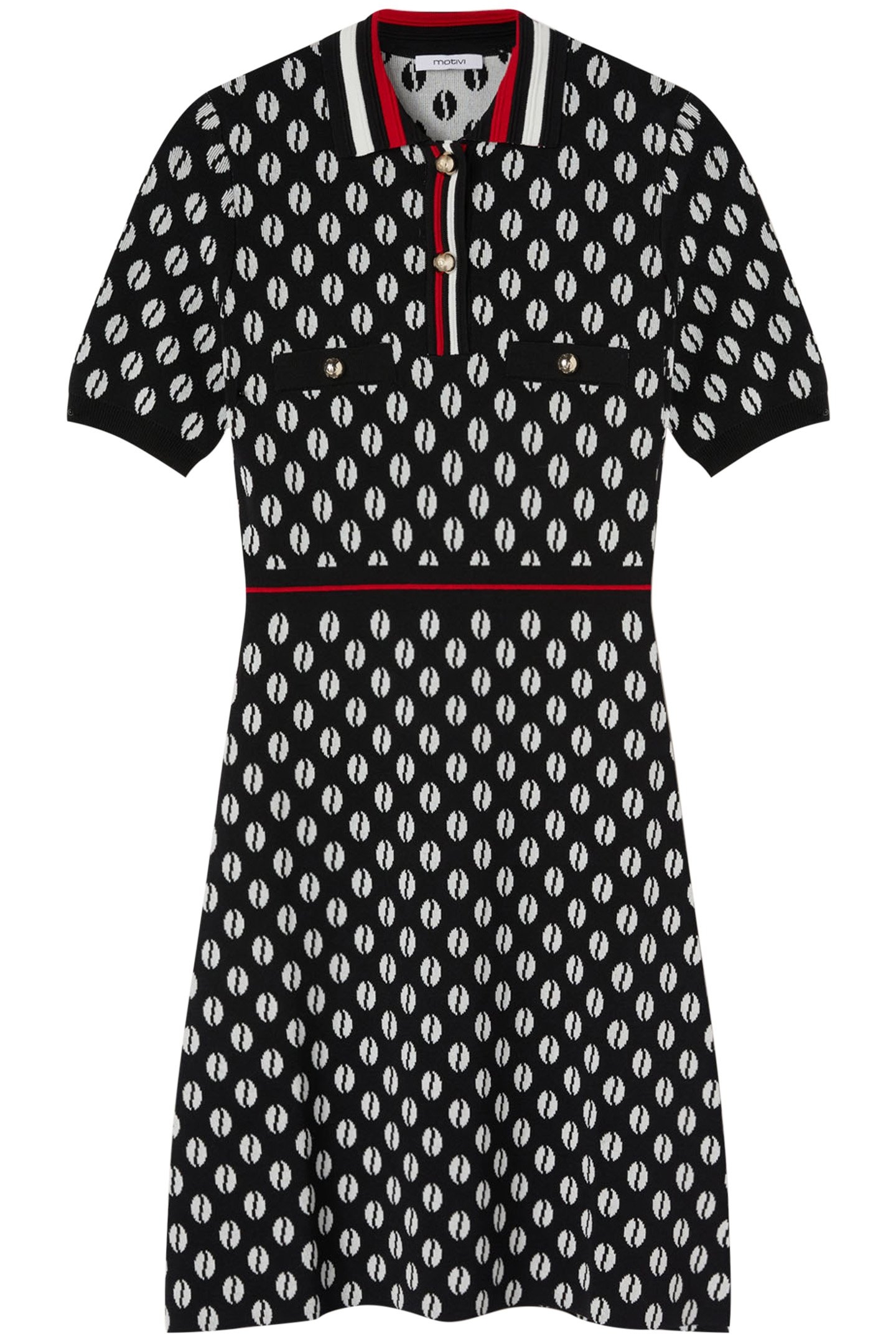 SHORT JACQUARD KNIT POLO DRESS BLACK 3