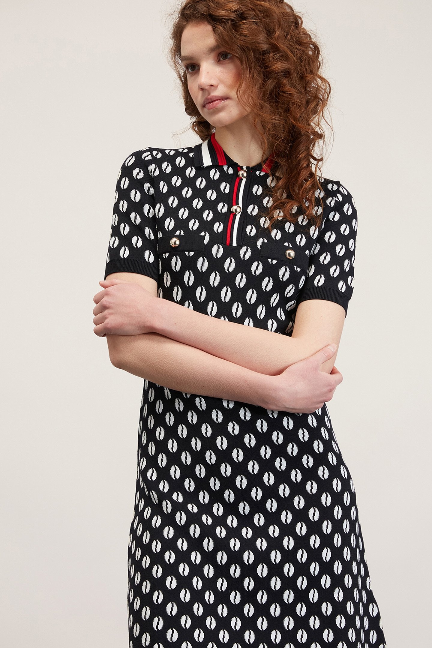 SHORT JACQUARD KNIT POLO DRESS BLACK 4