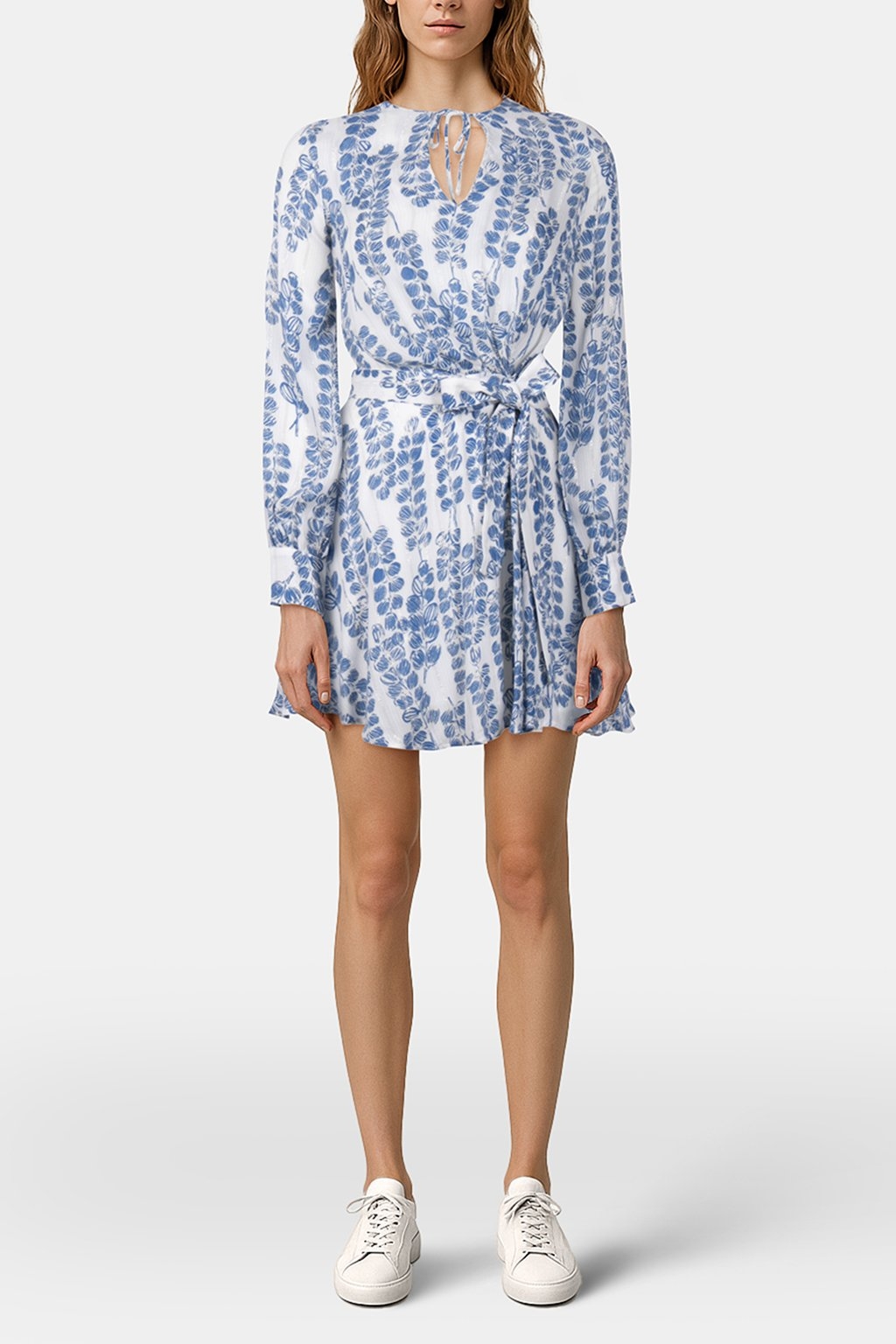 LS PRINTED FLIPPY DRESS WHITE/BLUE 1