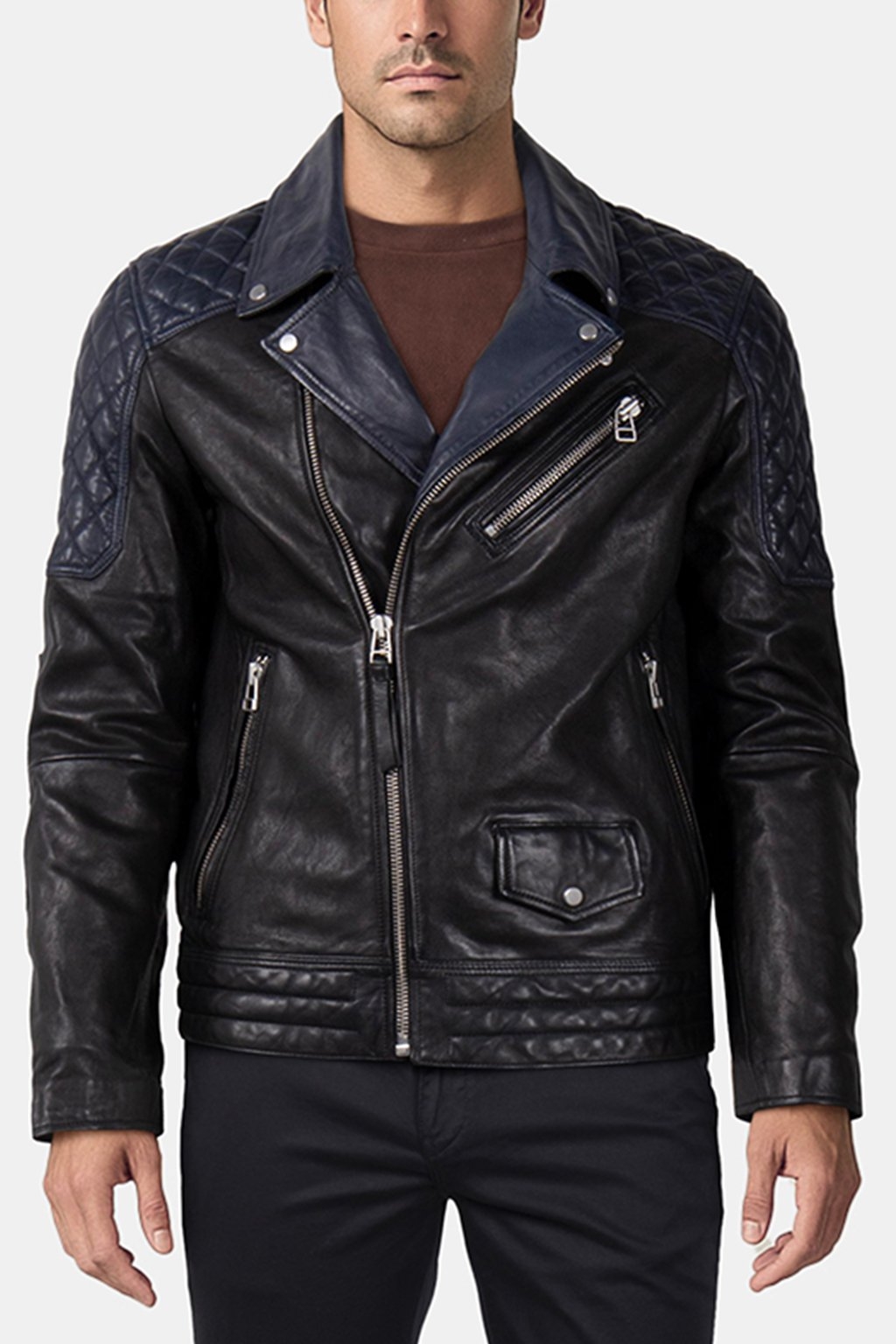 COLOUR BLOCK BIKER JACKET BLACK 1