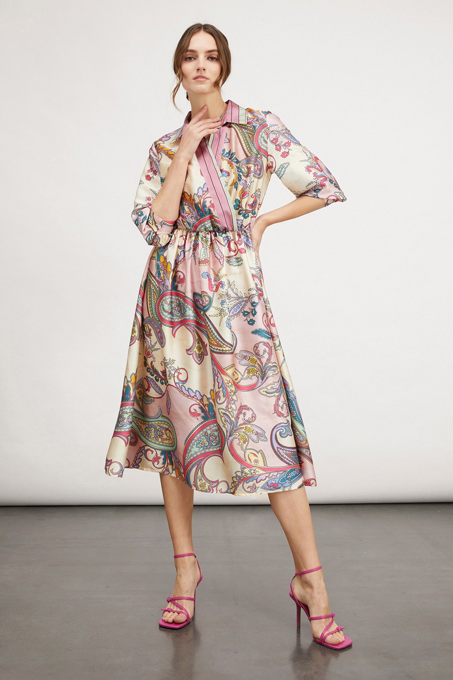 DRESS WITH CASHMERE PATTERN COLLAR RED 1