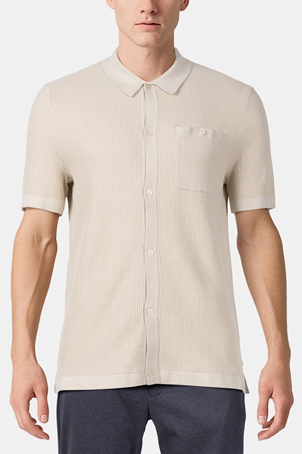 SS BUTTON FRONT CHEST POCKET SWEATER MEDIUM SAND 1