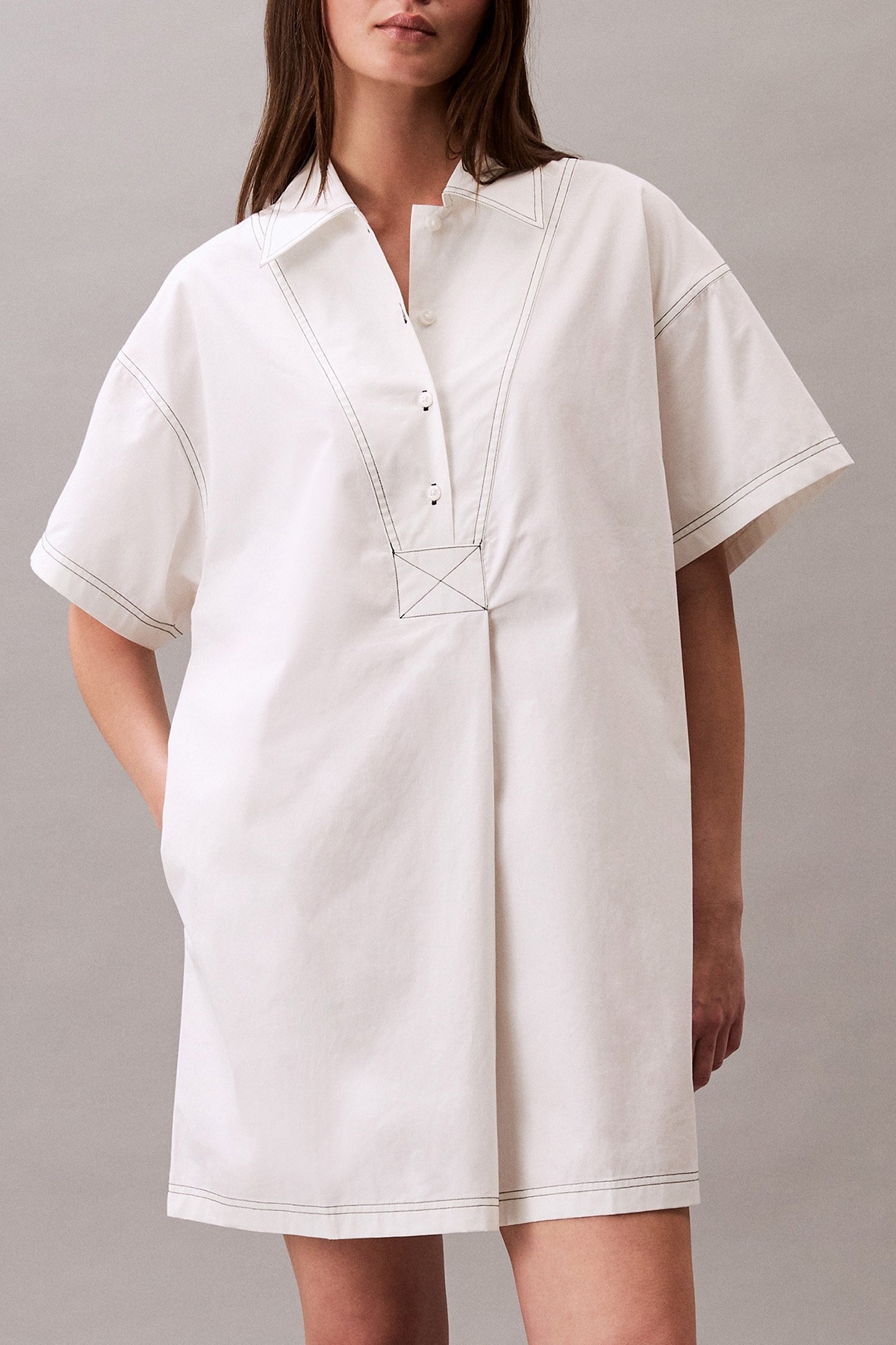COTTON TWILL MINI SHIRT DRESS BLANC DE BLANC 1