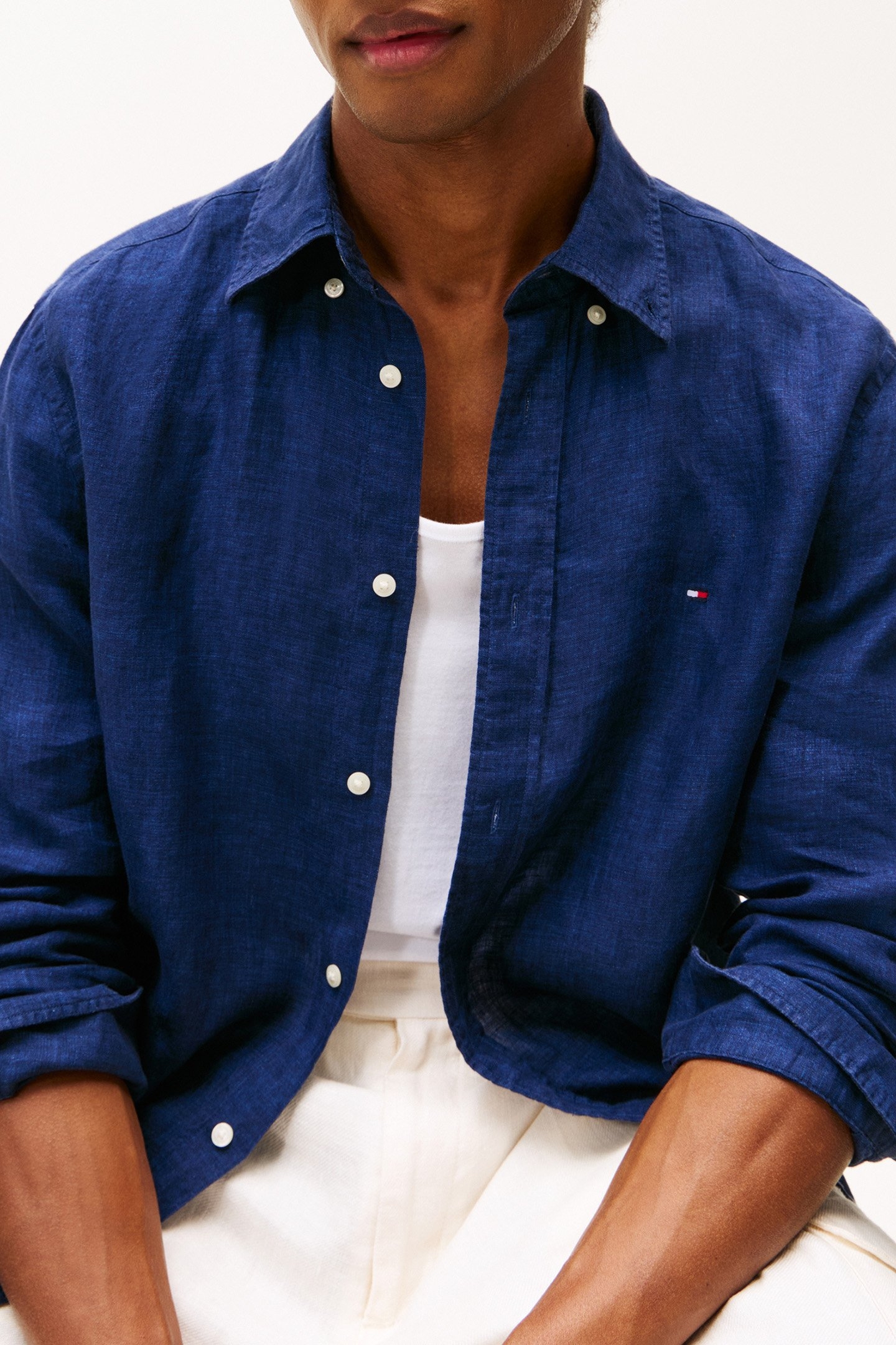 SLIM FIT LINEN SHIRT CARBON NAVY 6