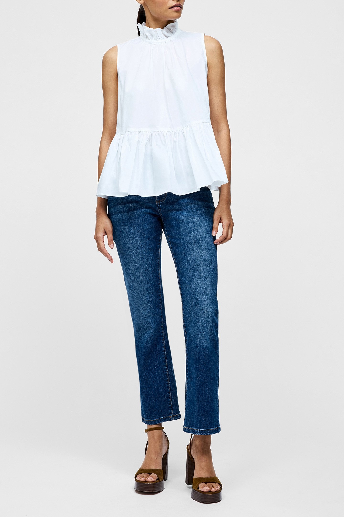 HIGH NECK SLEEVELESS POPLIN TOP LINEN WHITE 2