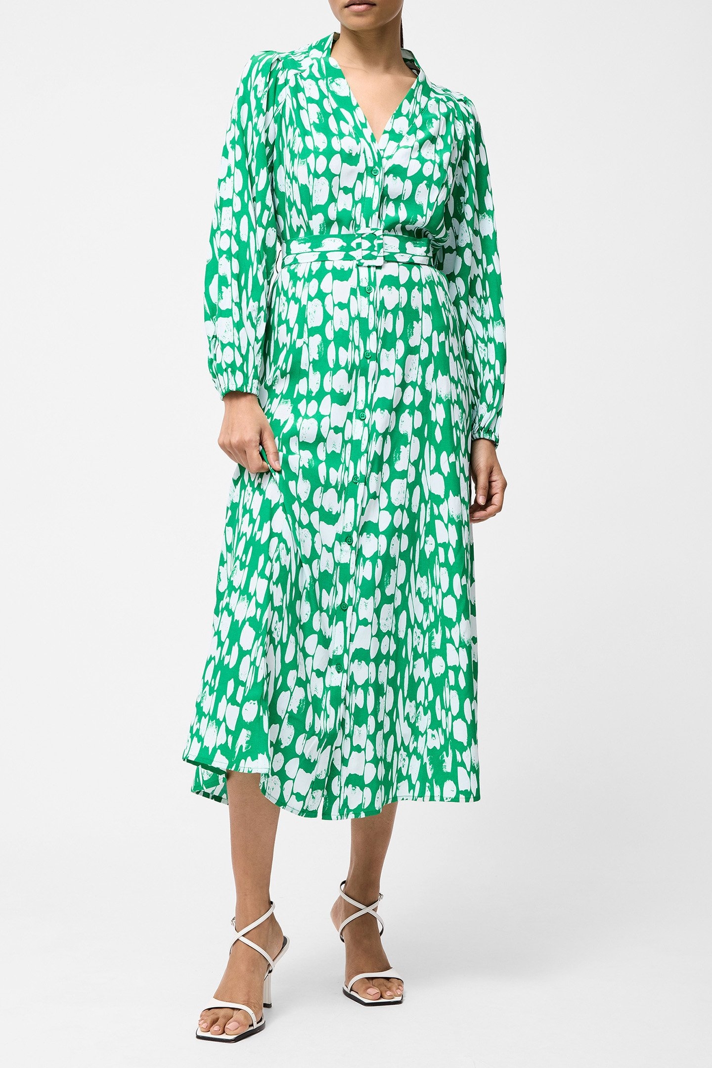 ISLANNA LONG SLEEVE BELTED MIDI DRESS JELLYBEAN/WHITE 1