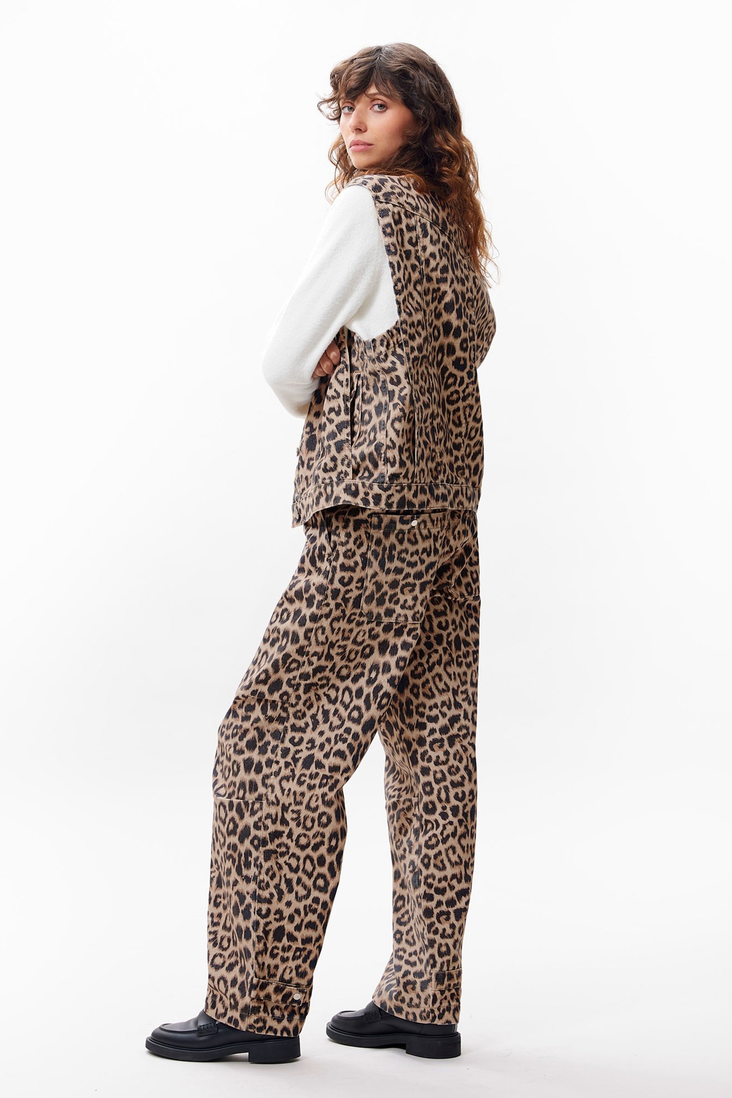 SLEEVELESS LEOPARD DENIM JACKET SESAME 3