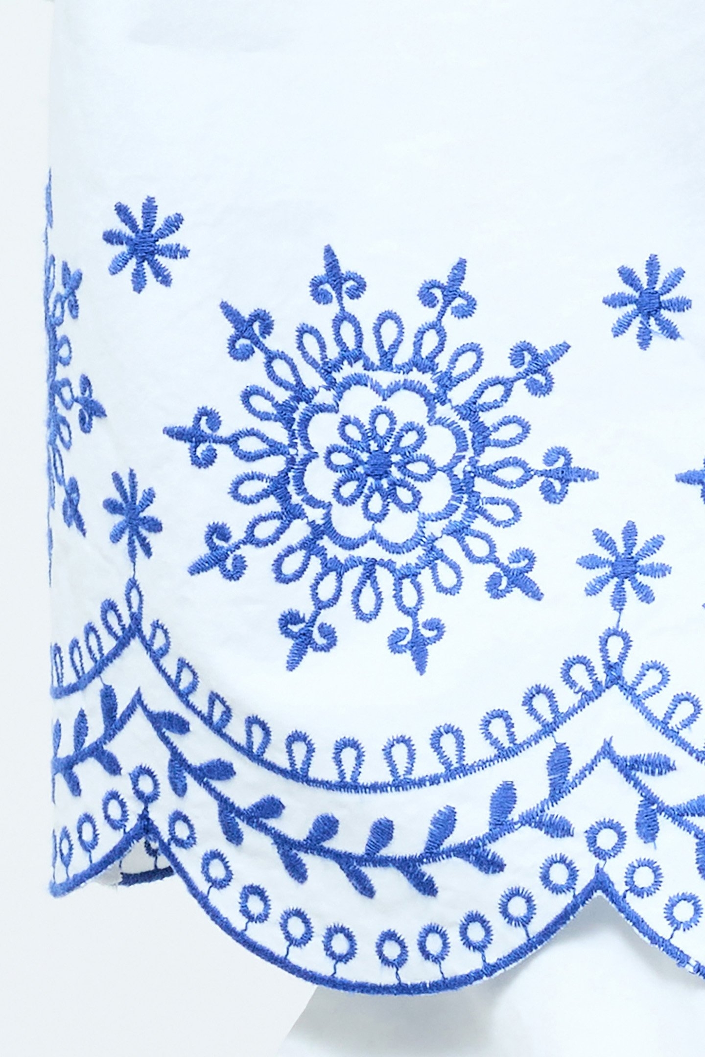 EMBROIDERED HEM POPOVER SHORT SLEEVE SHIRT LINEN WHITE/MULTI 4