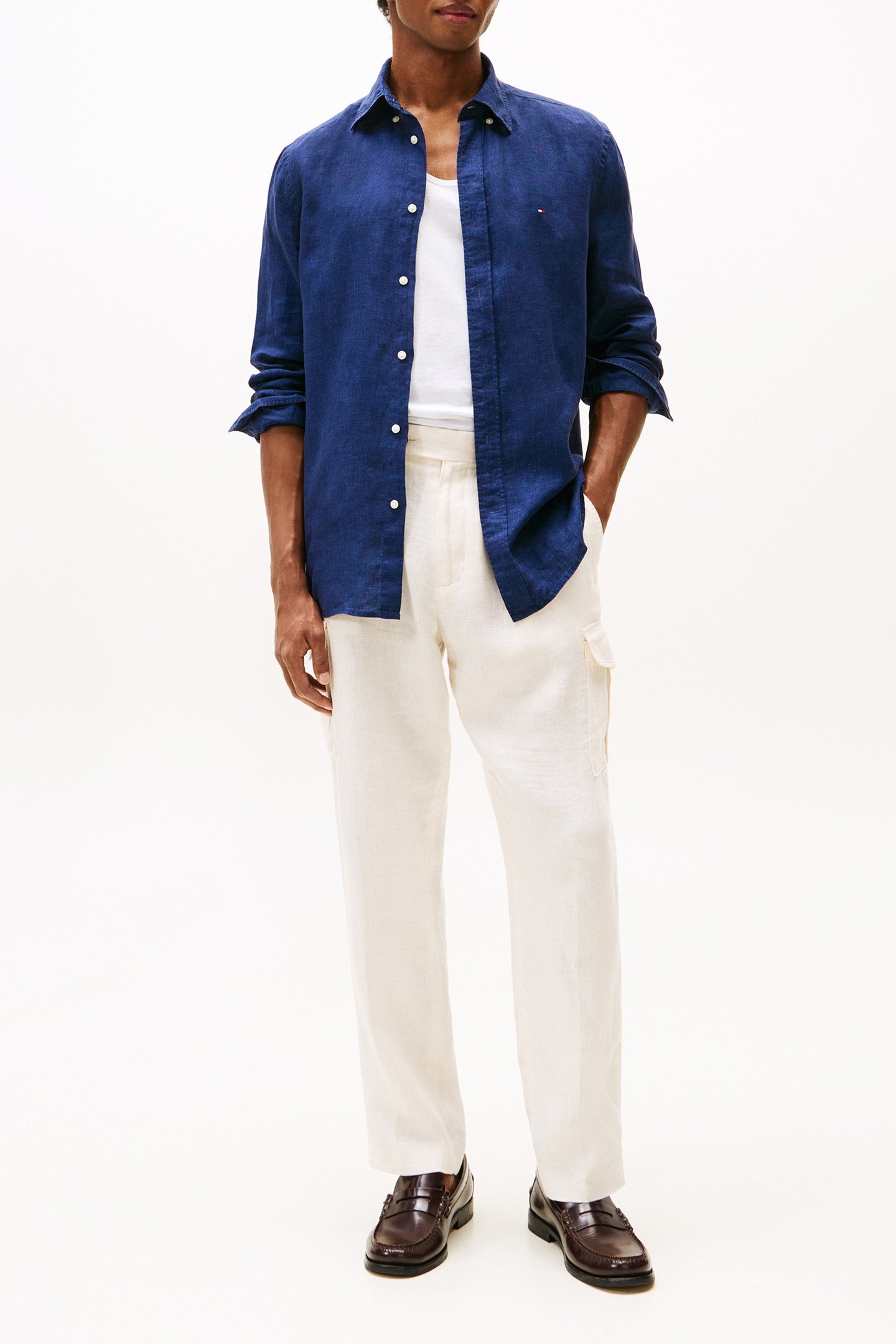 SLIM FIT LINEN SHIRT CARBON NAVY 2