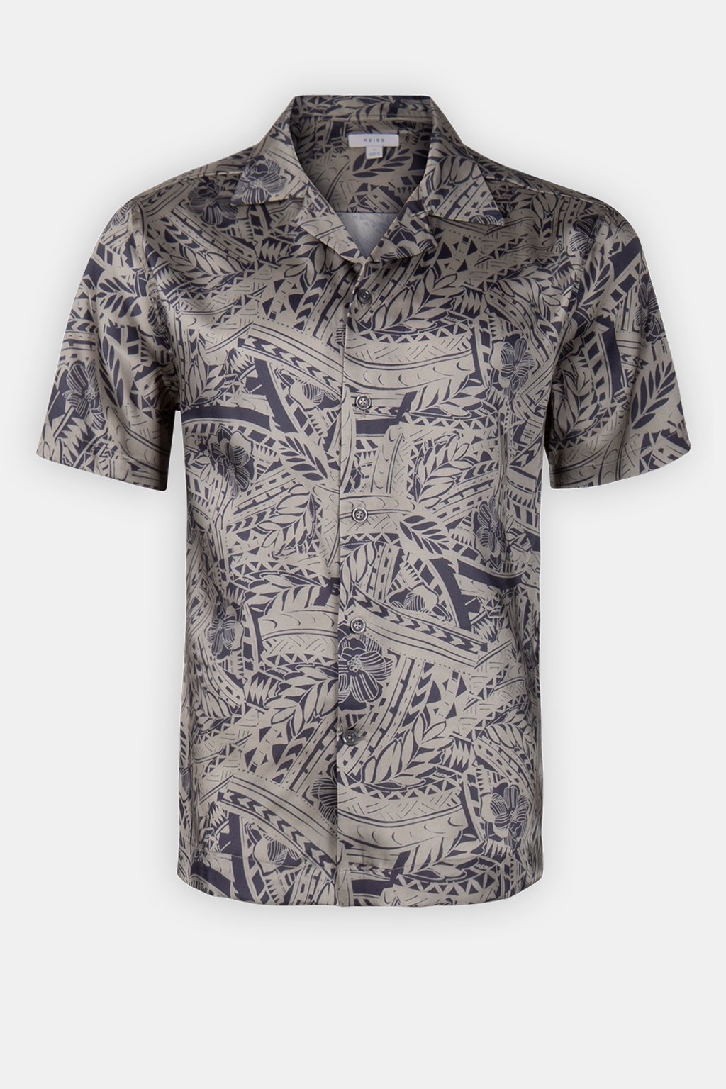 PRINTED CUBAN COLLAR SHIRT KHAKI 4