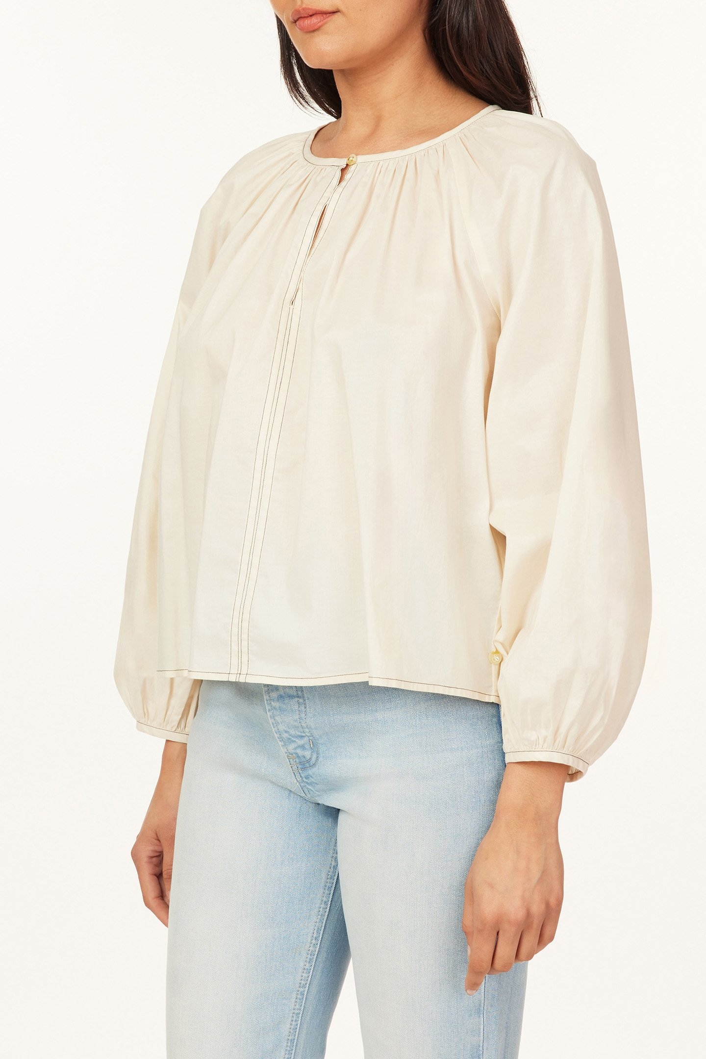 LONG SLEEVE WOVEN TOP WHITE CAP GREY 3