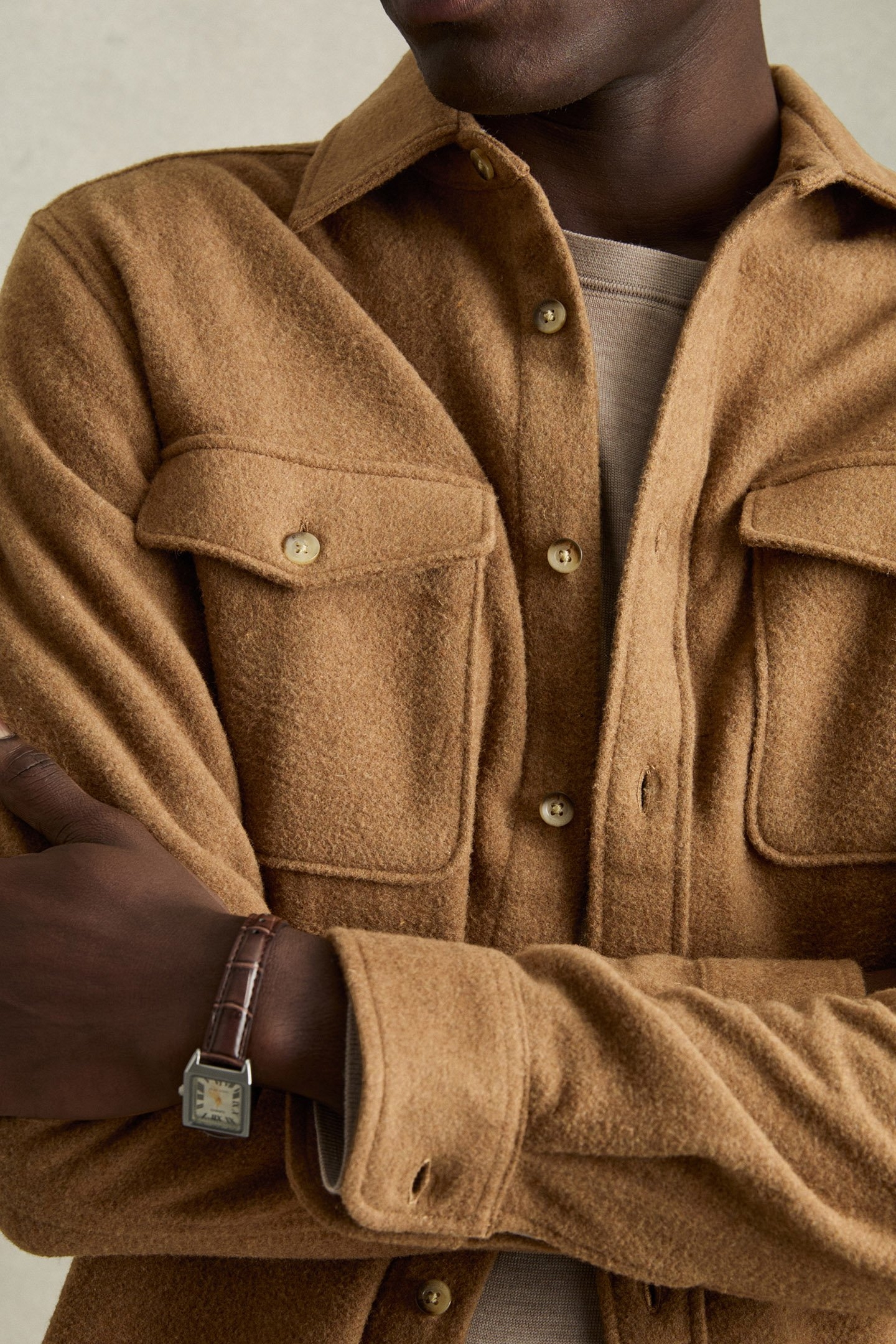 DEMARI LS TWIN POCKET WOOL OVERSHIRT CAMEL 5