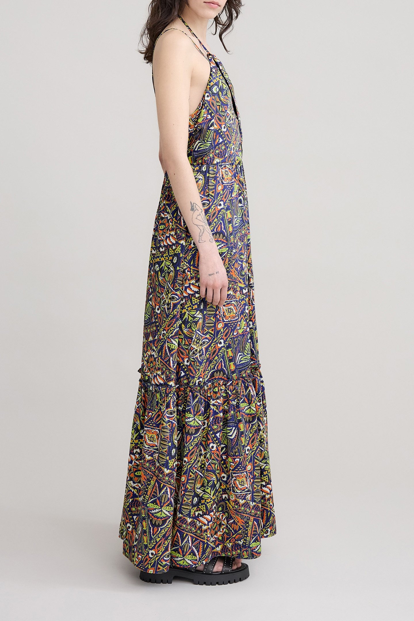 BLUE RECYCLED POLYESTER ETHNIC GRAPHIC DRESS 4