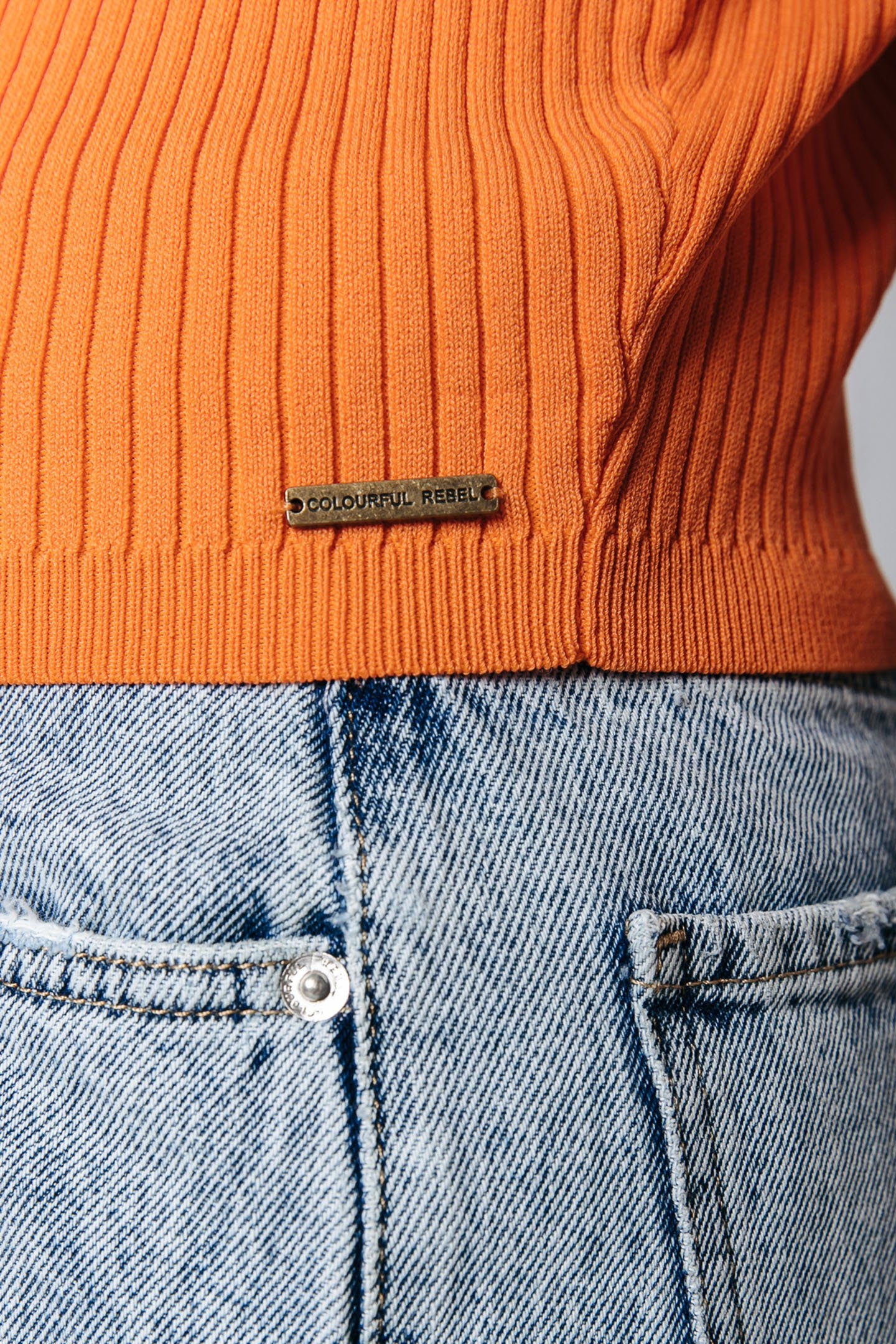 NORA FINE KNIT CROPPED POLO BRIGHT ORANGE 5