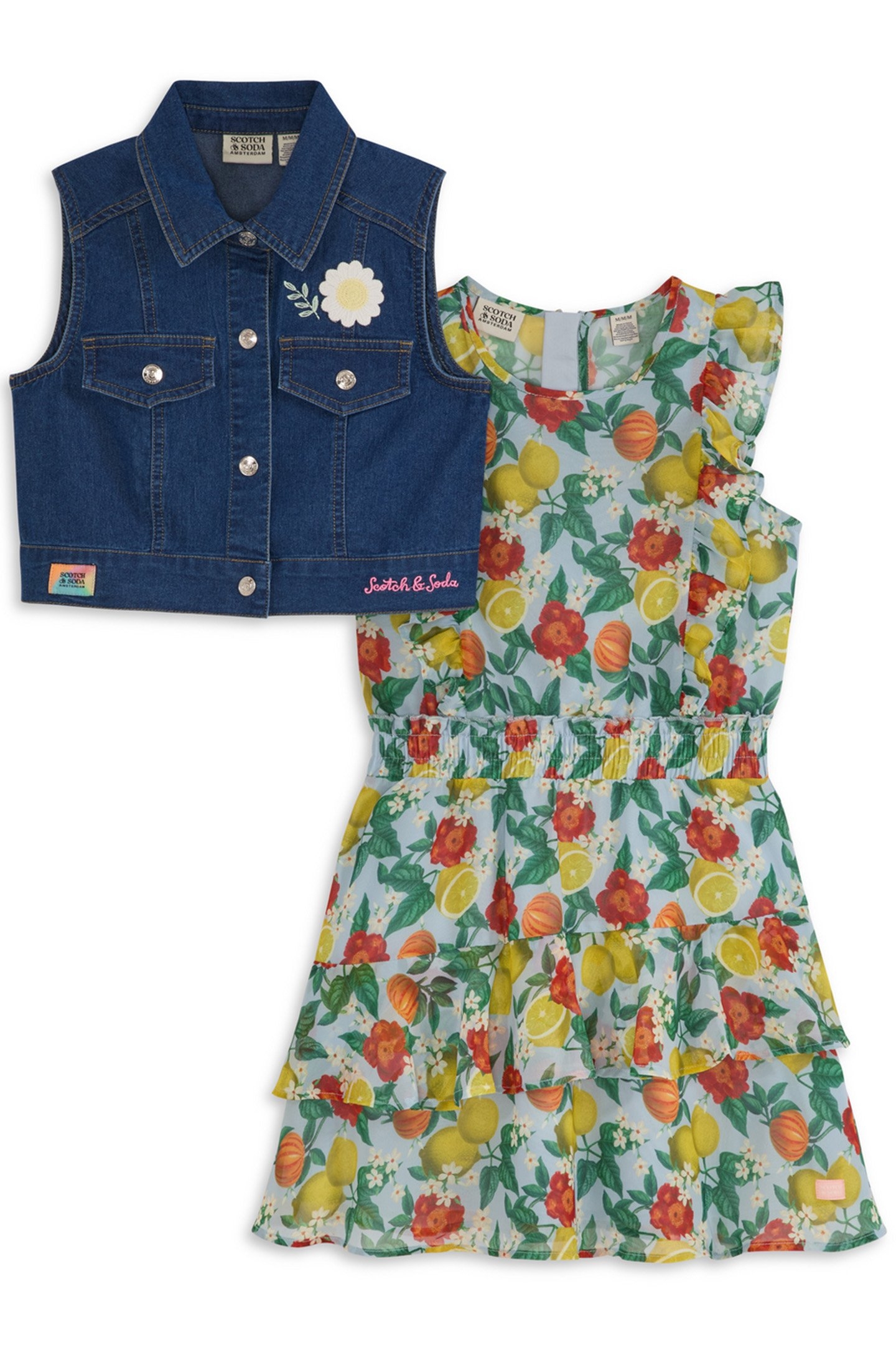 BIG GIRLS S&S DRESS & VEST SET SKY/PEWTER 1