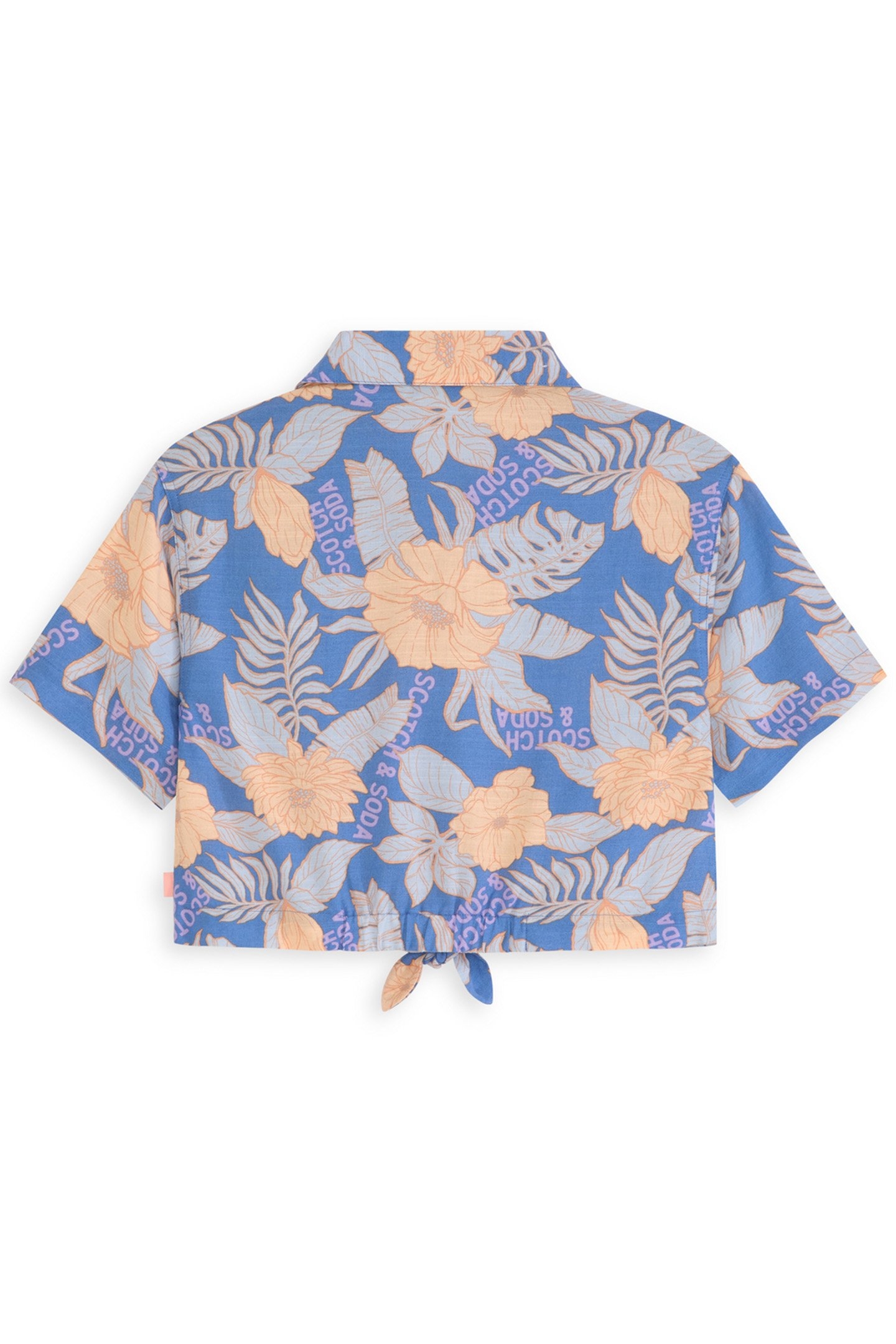 GIRLS SS TIE FRONT BUTTON UP TOP BLUE/GREY 2