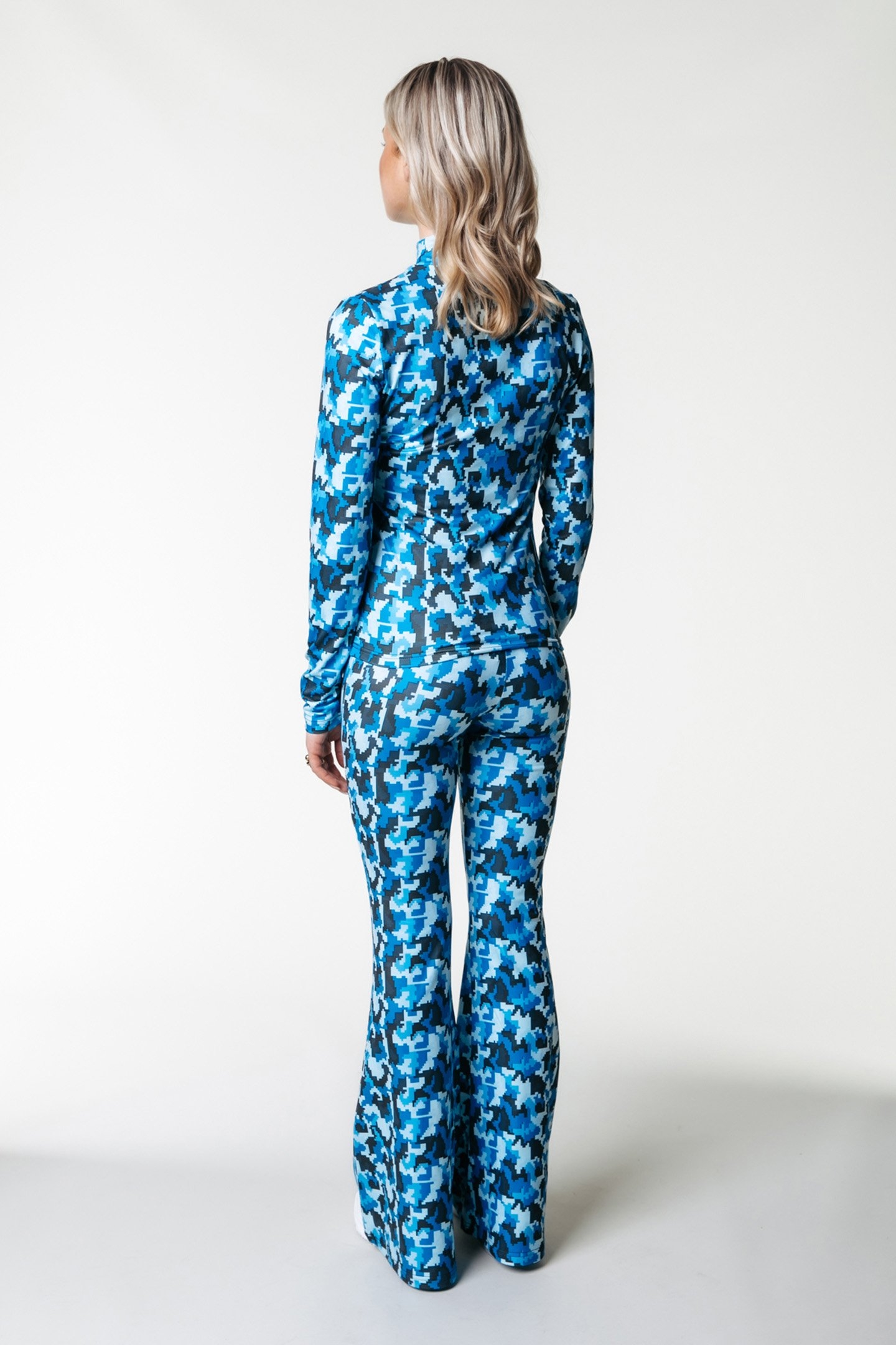 ABSTRACT PIXEL PEACHED EXTRA FLARE PANTS CYAN BLUE 2