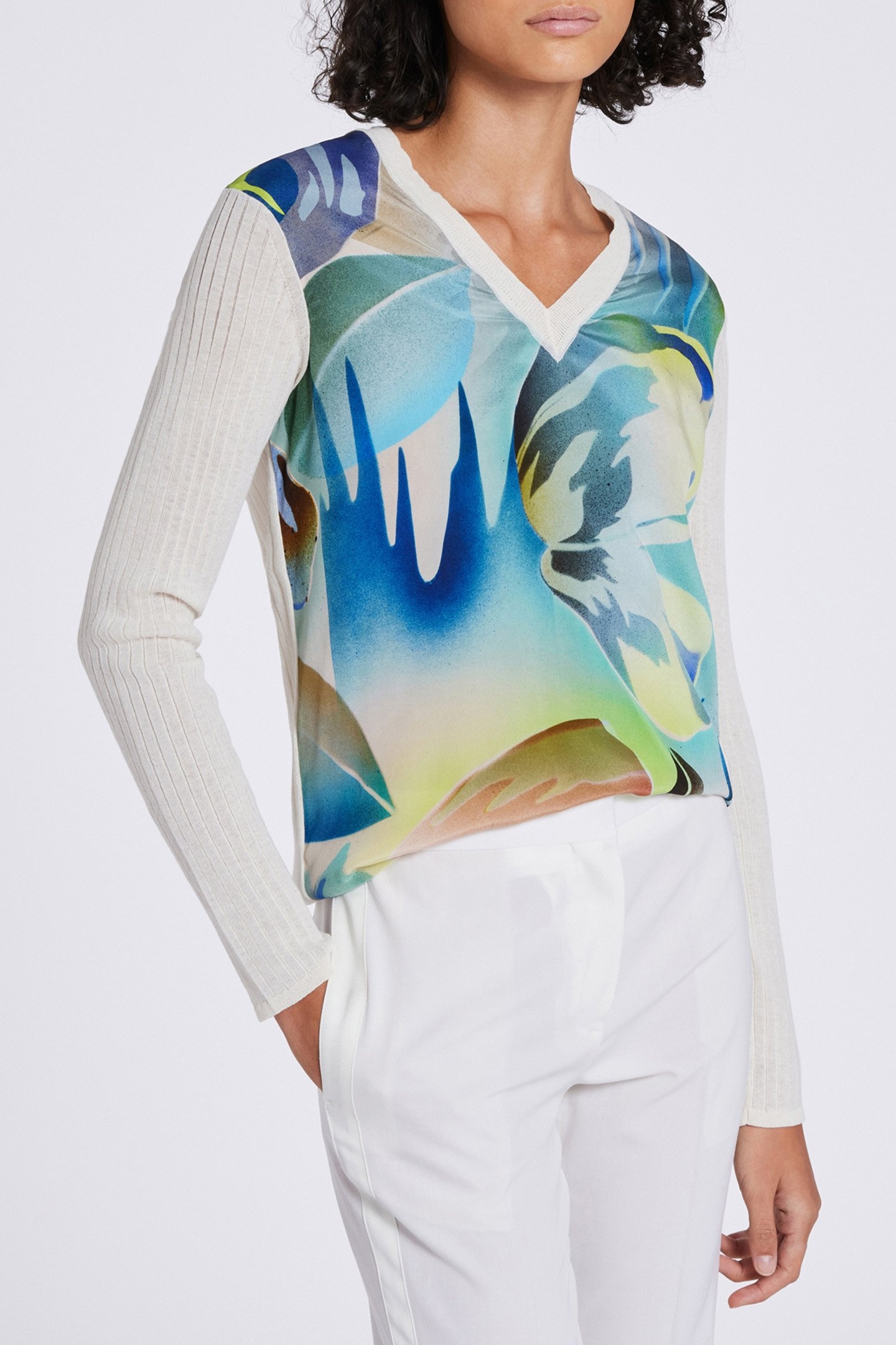 WOMENS KNITTED SWEATER V NECK-WVN FRNT LIME GREEN 1