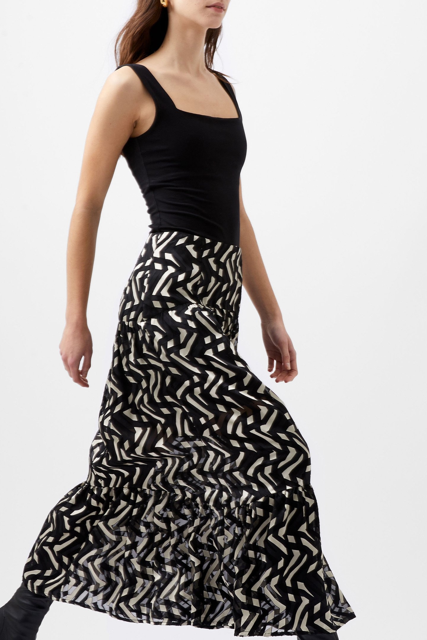 DIANDRA SATIN BURNOUT SKIRT BLACK/CREAM 4