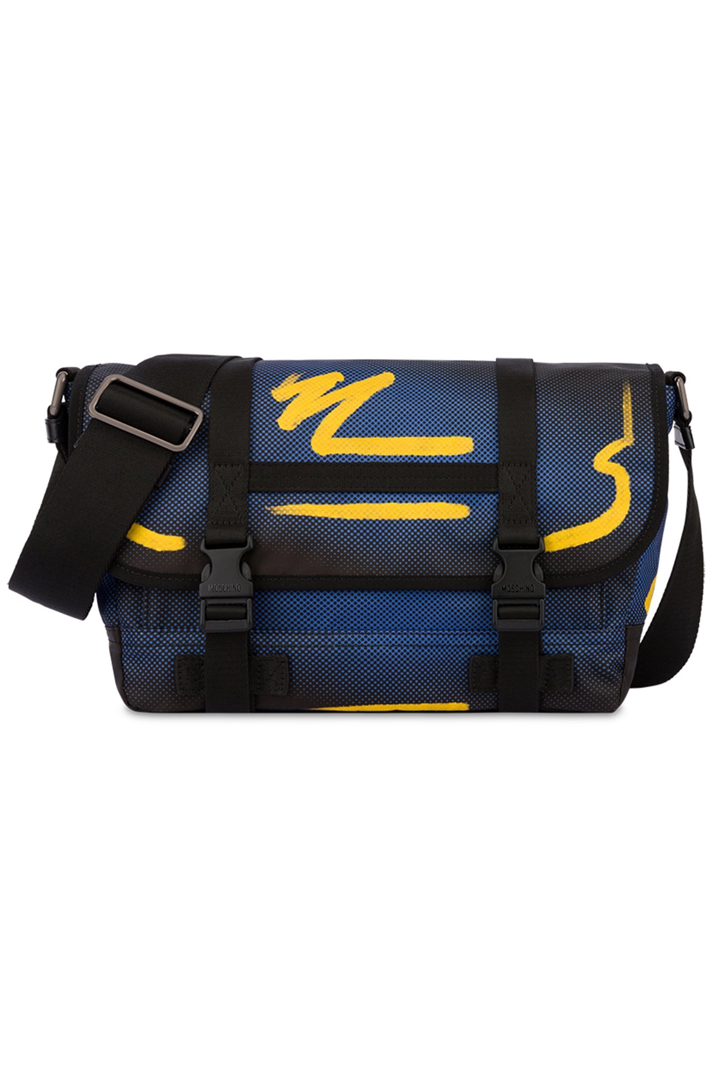 SHADOWS & SQUIGGLES NYLON MESSENGER BAG BLUE 1