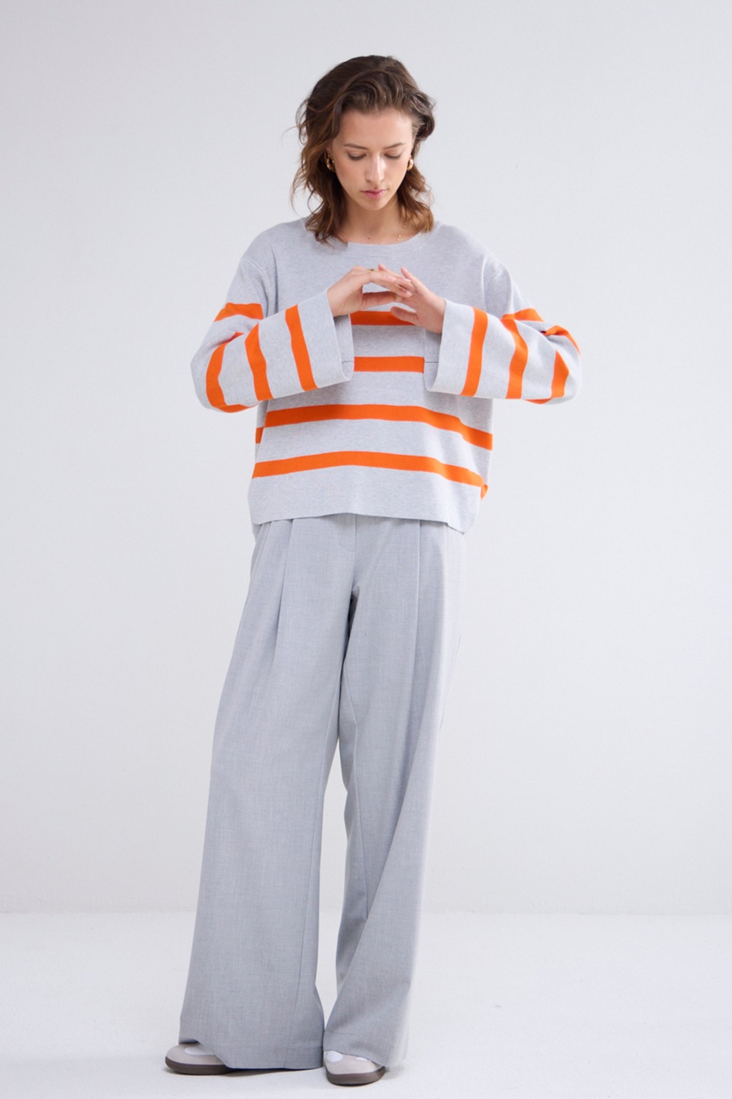 TROUSERS WIDE LEG VISCOSE BLEND STRETCH GREYS 1