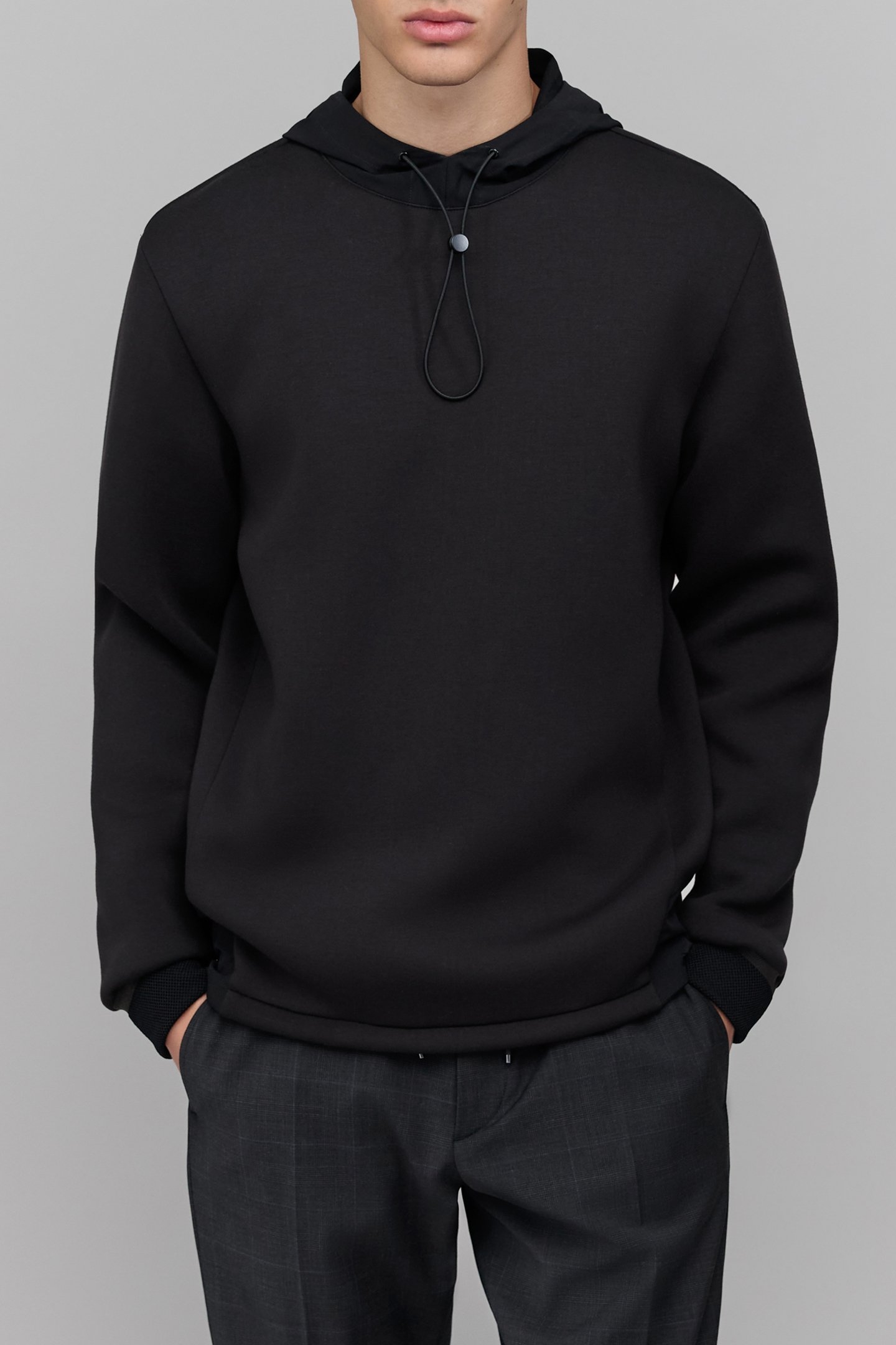 BLACK NEOPRENE HOODED SWEATSHIRT EASY CARE HOMME 1