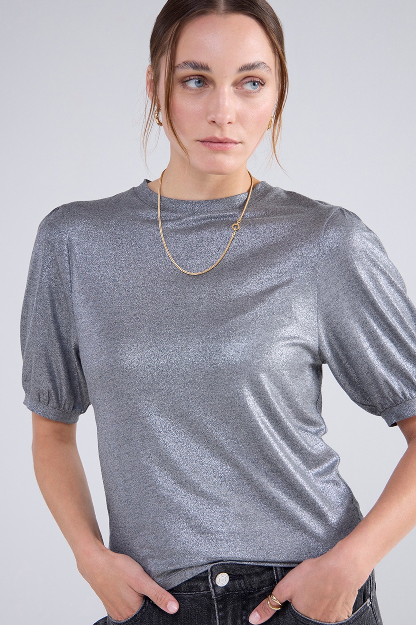 ROND NECK TOP METALLIC COATED JERSEY GREYS 4