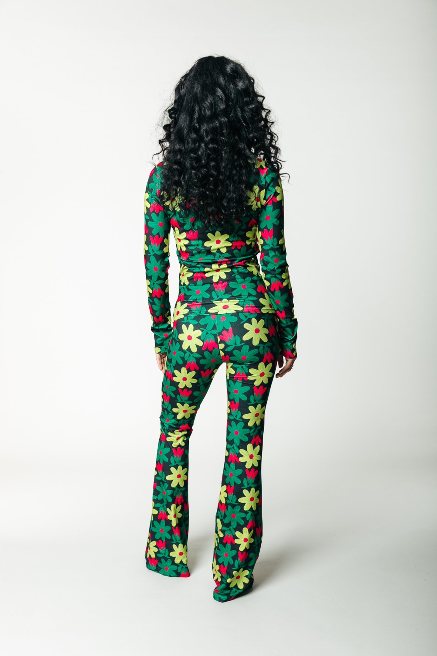 BIG FLOWER PEACHED EXTRA FLARE PANTS MULTICOLOR 2