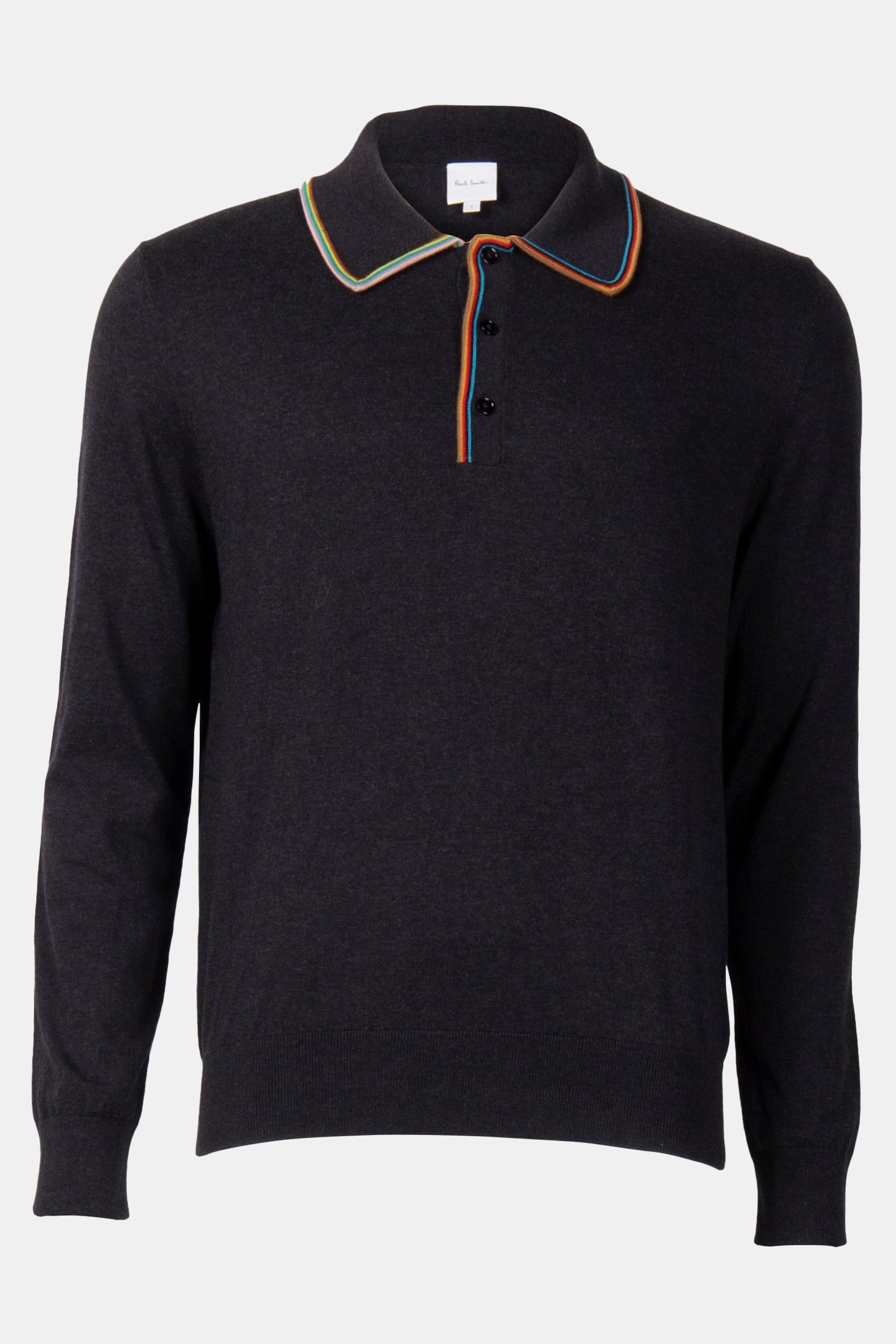 MENS SWEATER LS POLO BLACK MELANGE 3