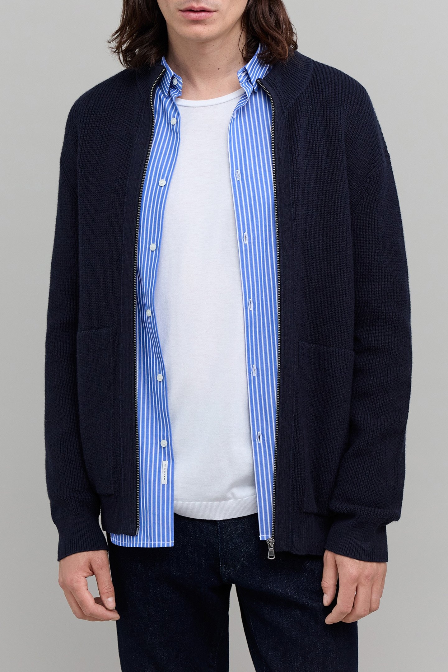 NAVY KNIT CARDIGAN WITH ZIP 1