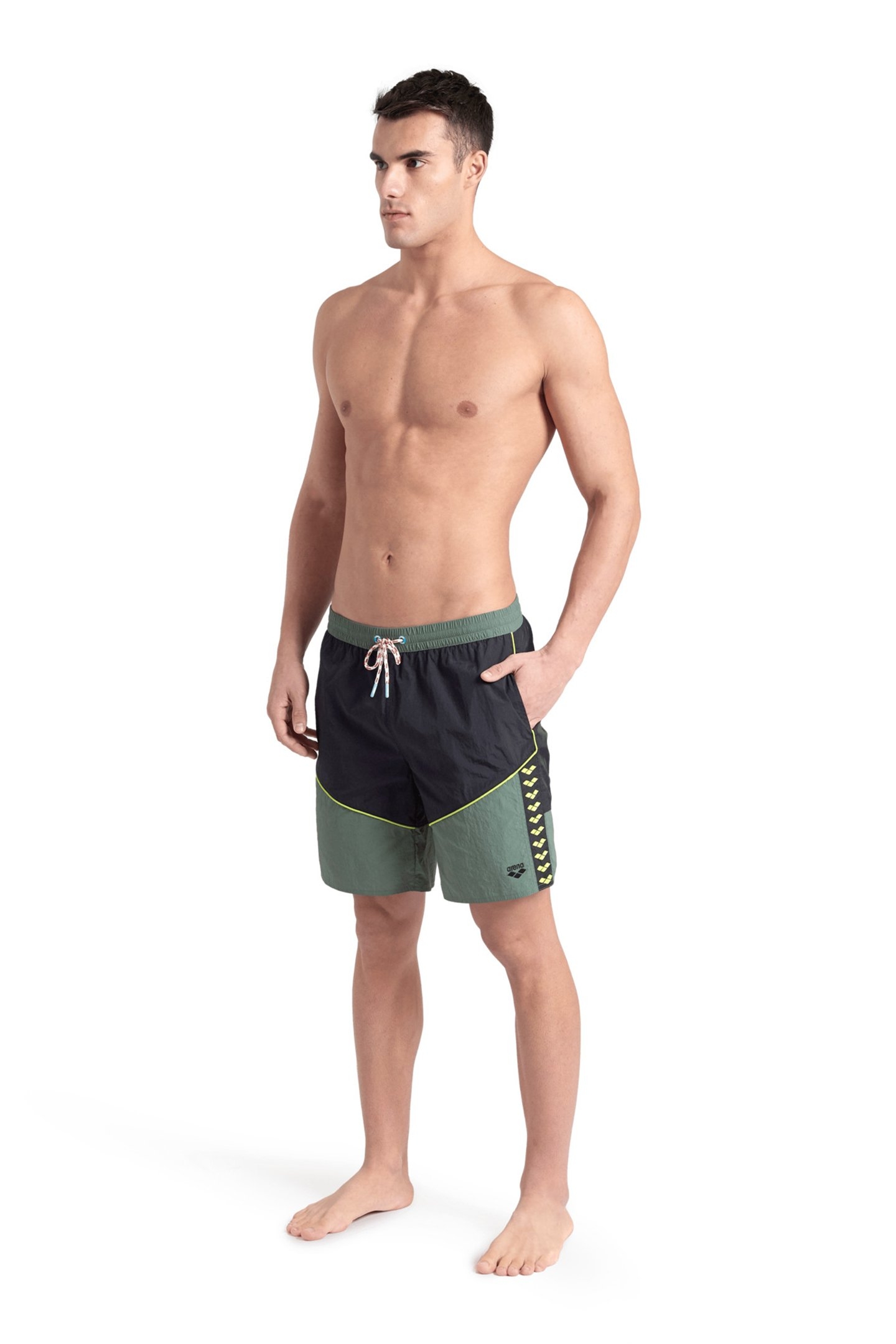 MEN'S ARENA TEAM STRIPE BERMUDA PANEL BLACK-SAGE-SOFT GREEN 3