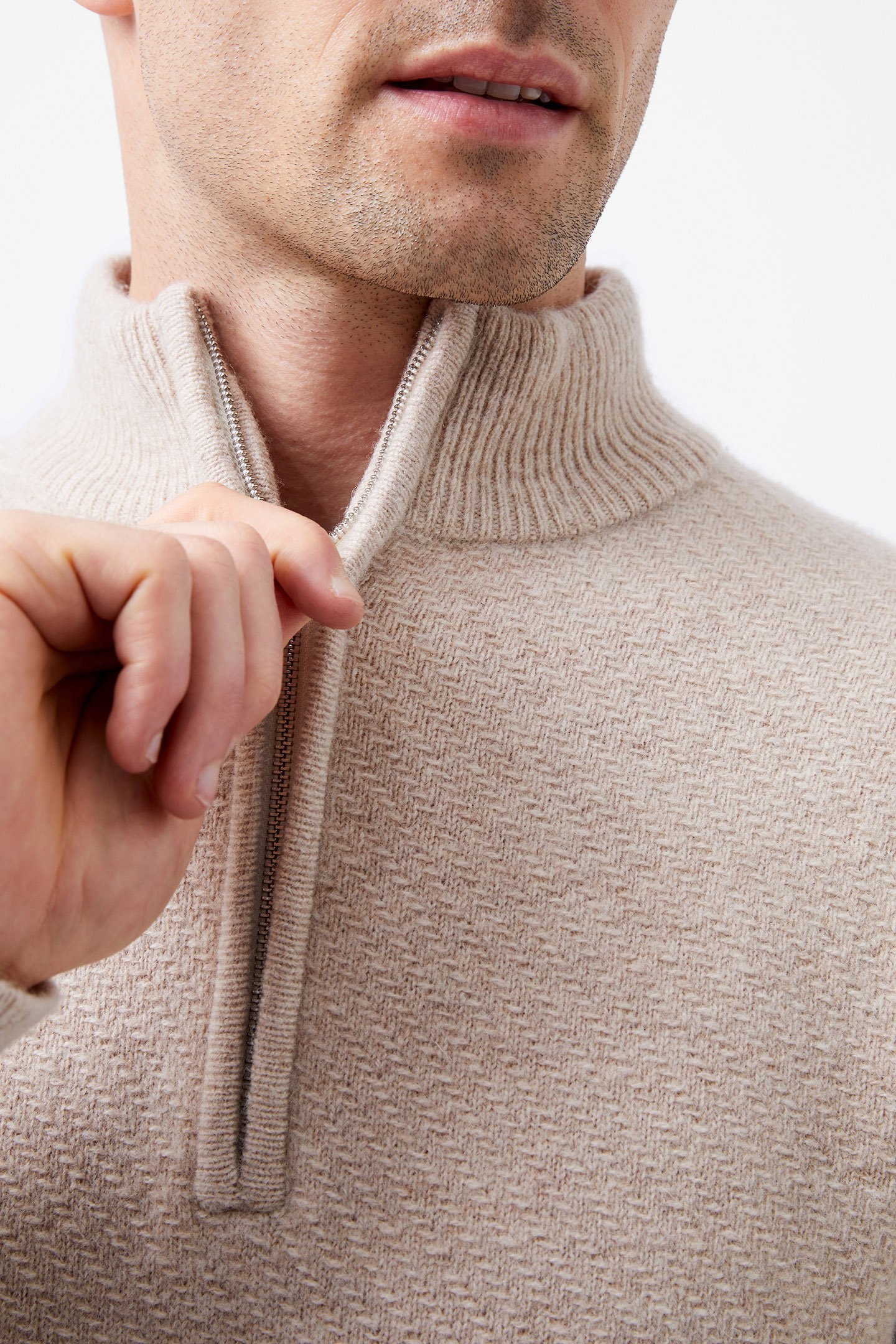 TEXTURED 1/2 ZIP JUMPER SAND 4