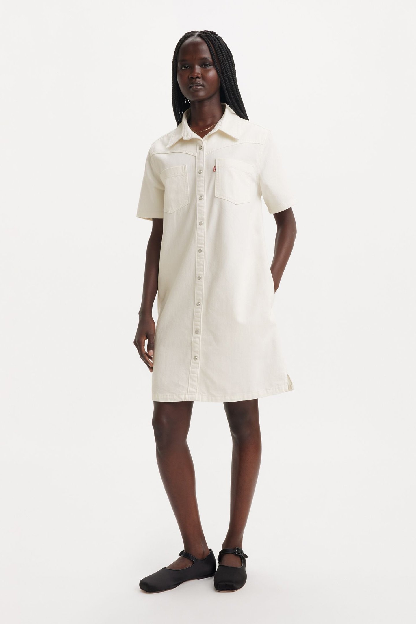 LOUISA SS DENIM DRESS ICY ECRU 4 5