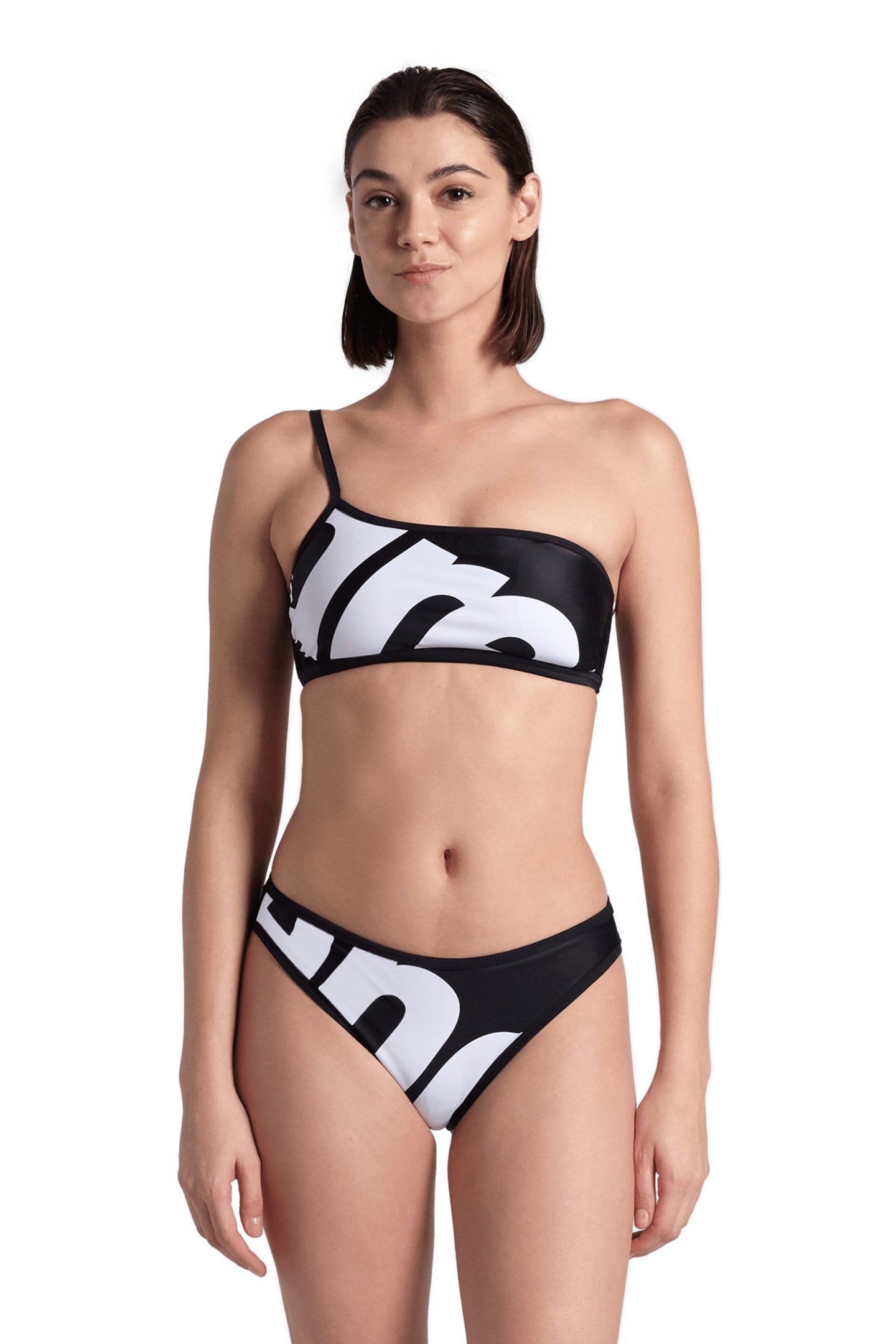 WOMEN'S ARENA LOGO SINGLE SHOULDER BIKIN WHITE MULTI-BLACK-B 1