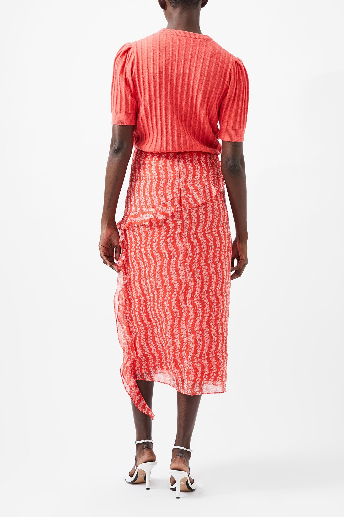 FRANCES CRINKLE MIDI WRAP SKIR CAYENNE RED/WHITE 3