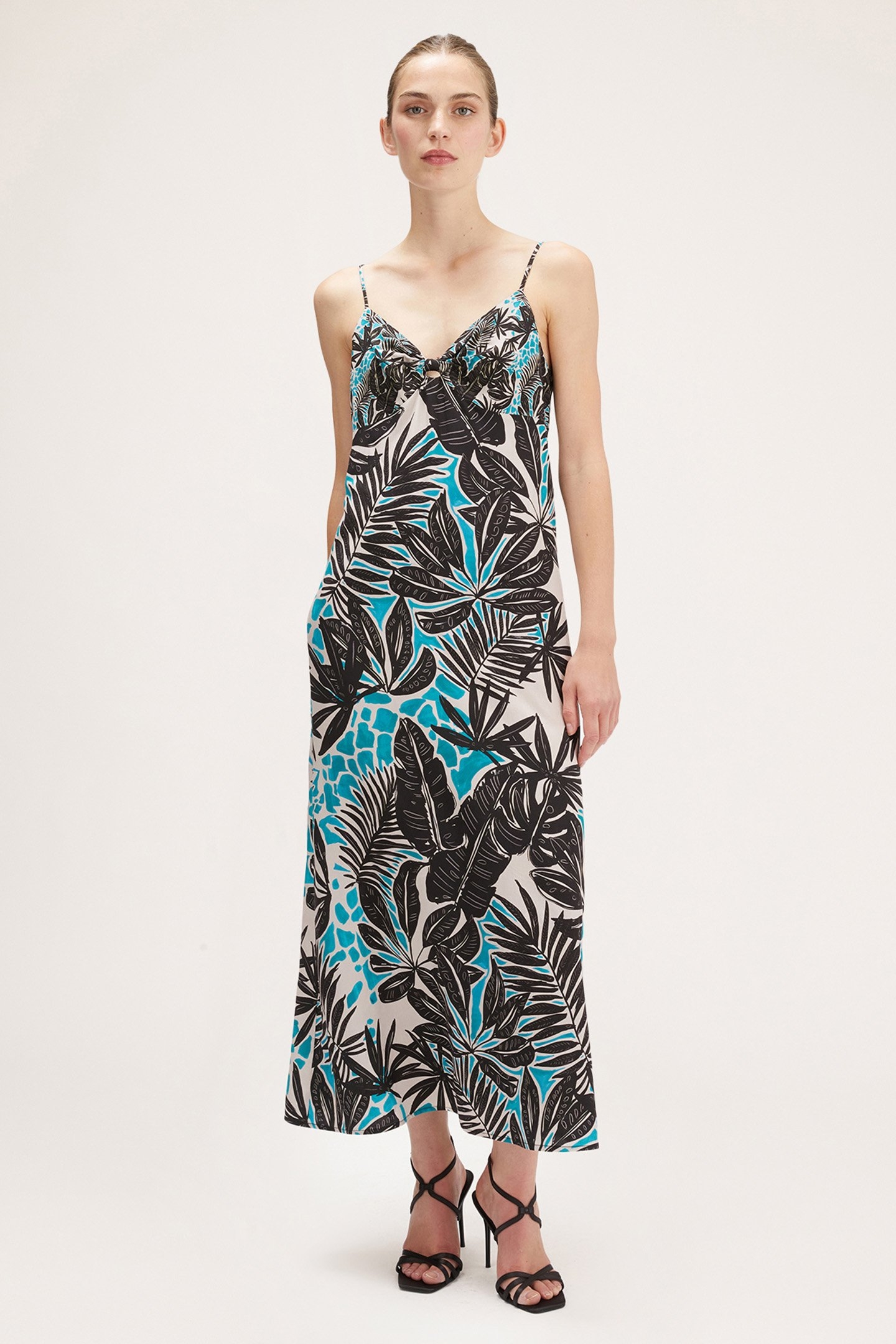 LONG TROPICAL PATTERN DRESS BLACK 1