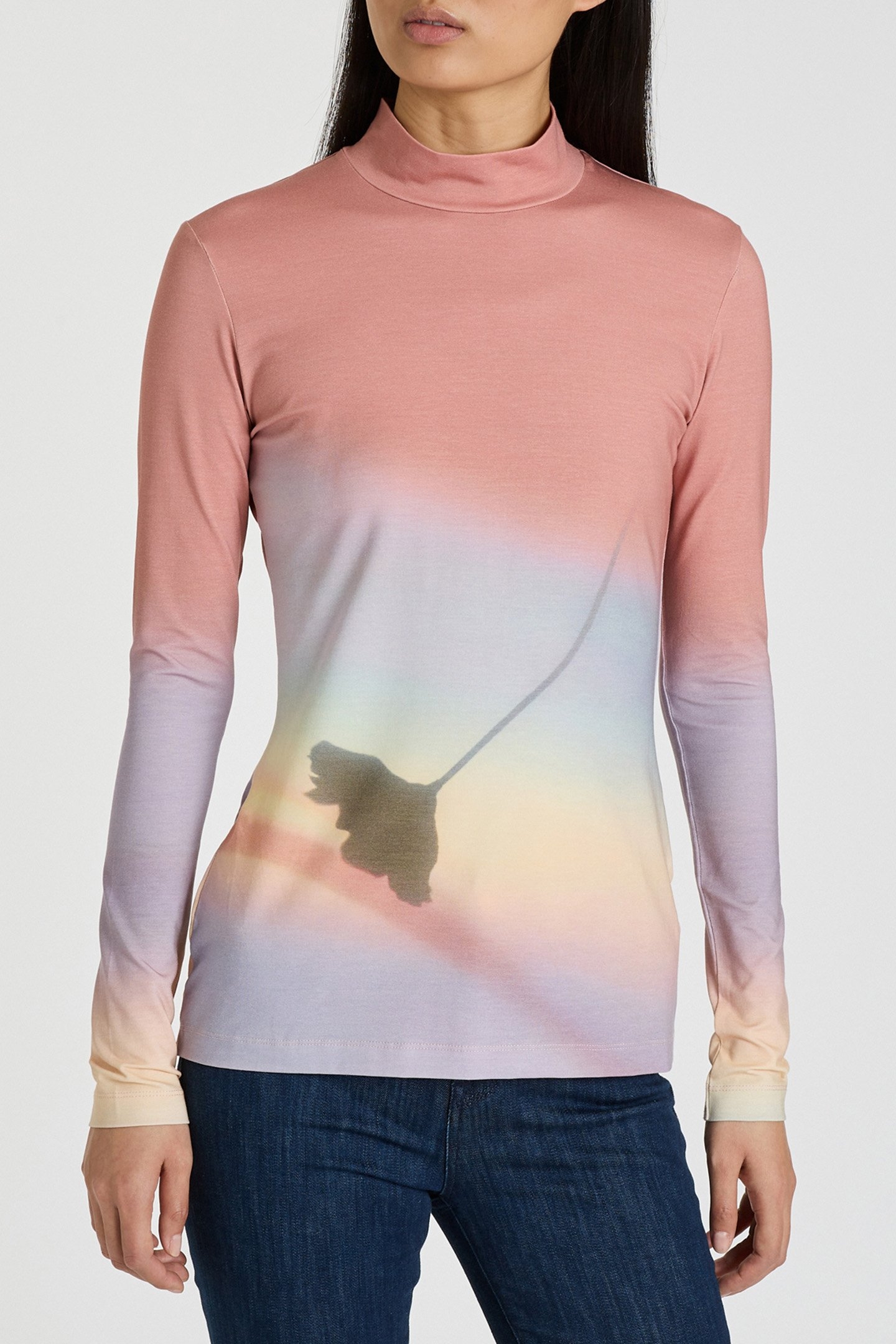 WOMENS FALLING FLOWER PRINT TOP POWDER PINK 1