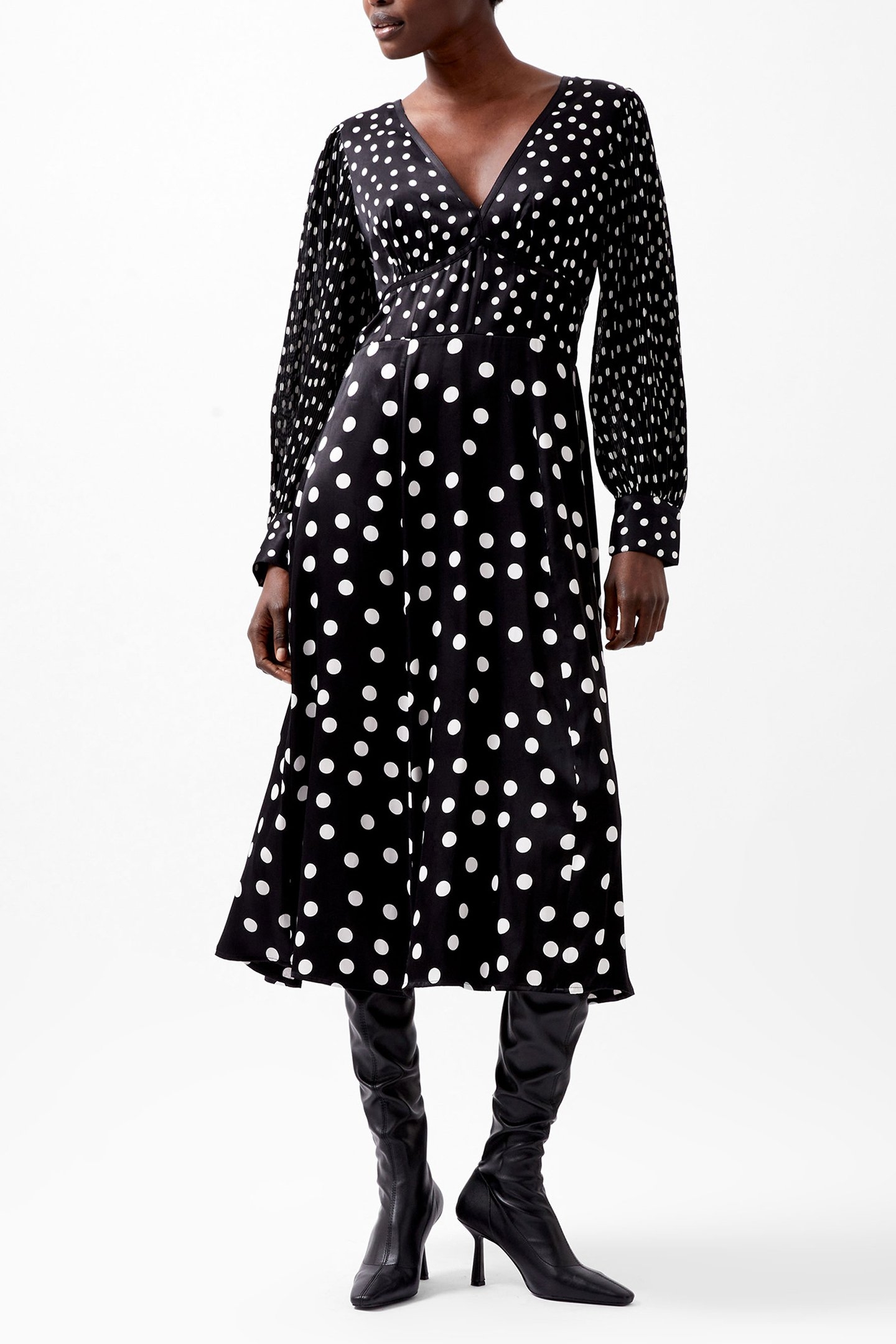 POLKA DOT CANDICE SATIN DRESS BLACK/WHITE 1