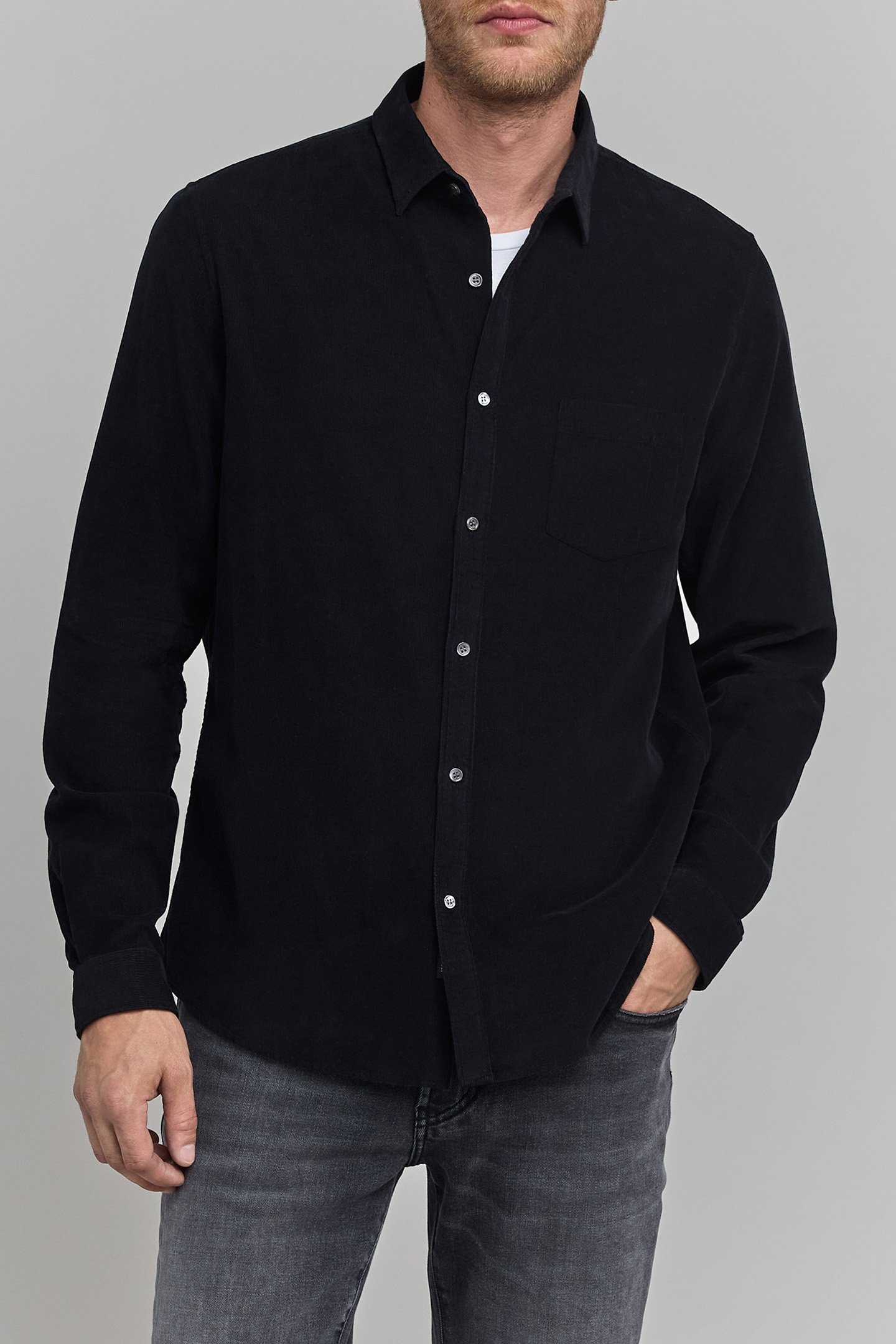 BLACK ORGANIC COTTON NEEDLECORD SHIRT 1