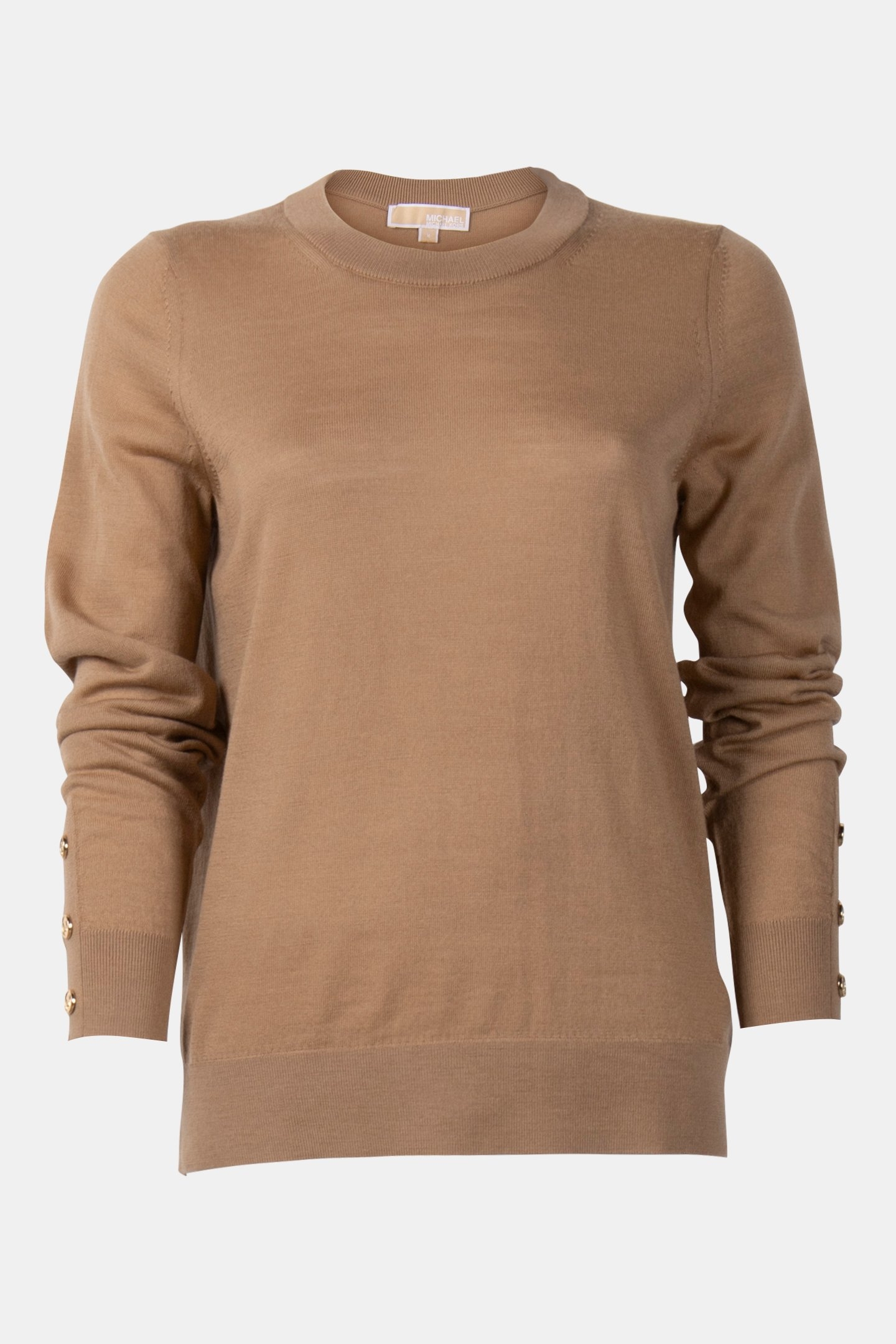 MERINO BUTTON SLV LS SWEATER DARK CAMEL 3