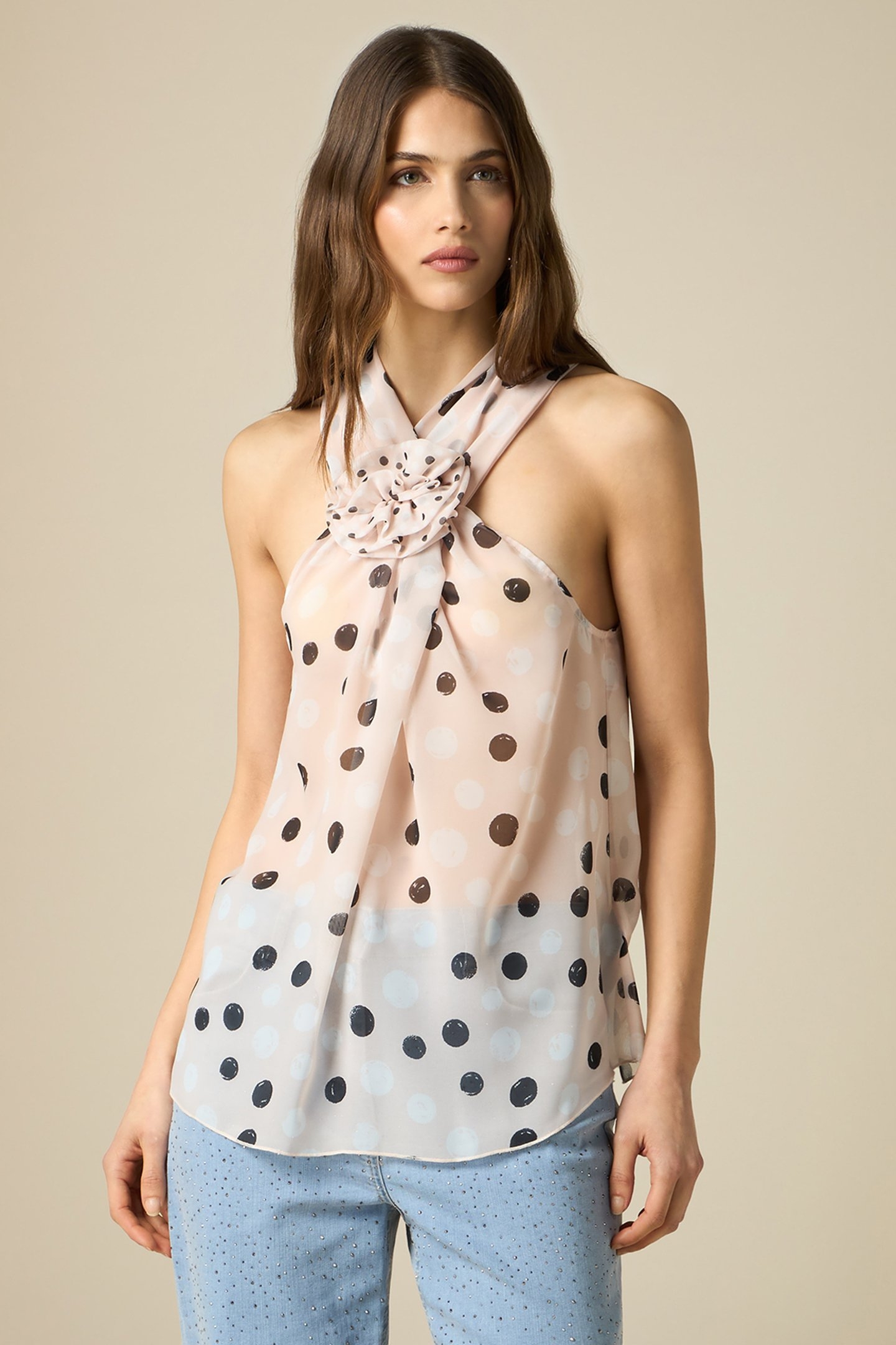 POLKA DOT TOP WITH FLOWER PINK 1