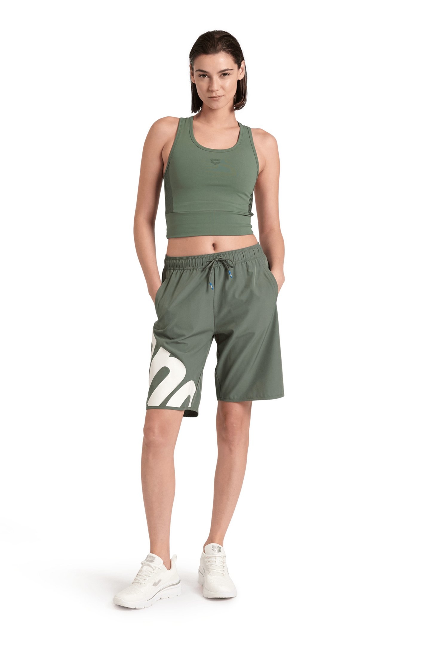 WOMEN'S ARENA LOGO BERMUDA SAGE-WHITE 3