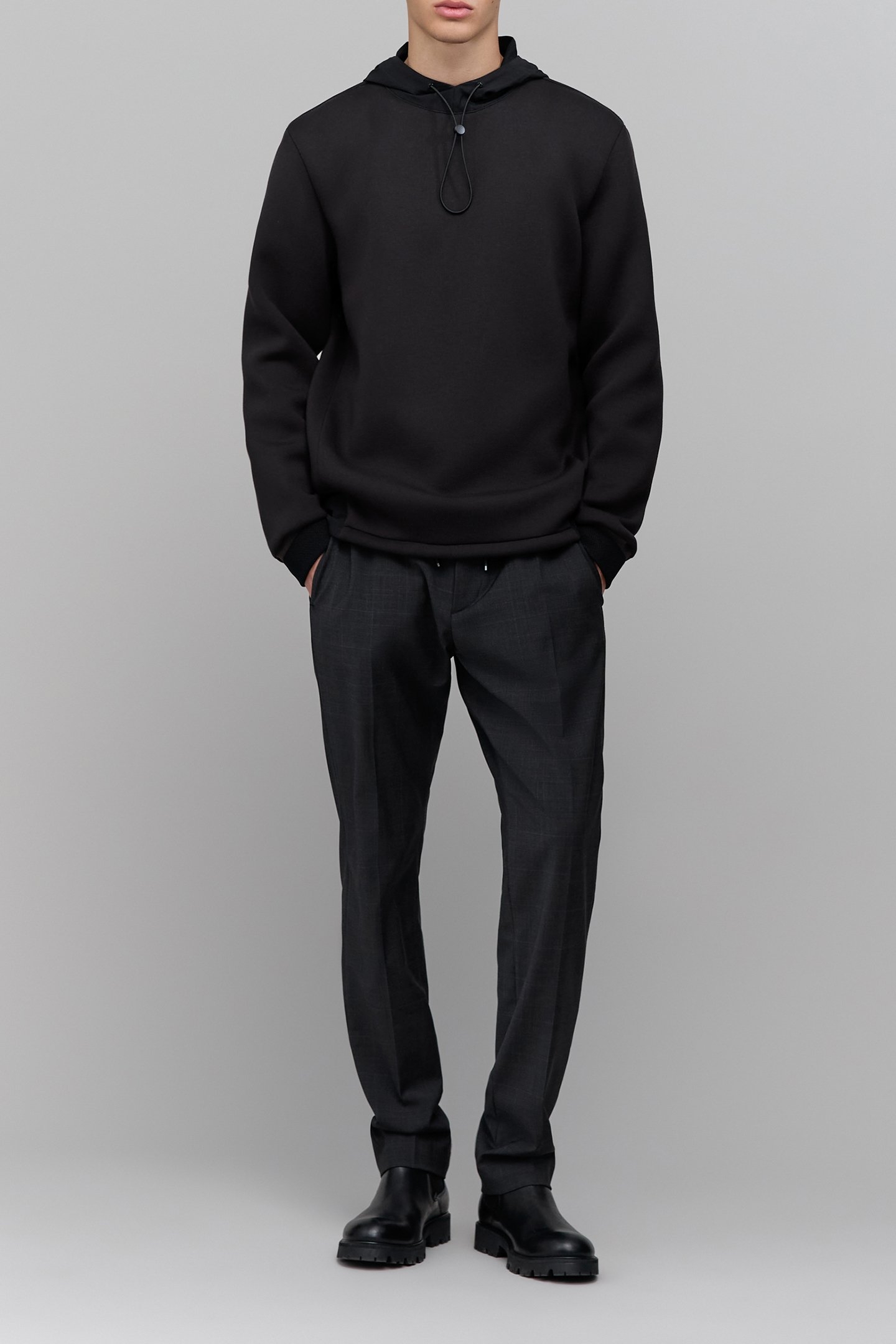 BLACK NEOPRENE HOODED SWEATSHIRT EASY CARE HOMME 3