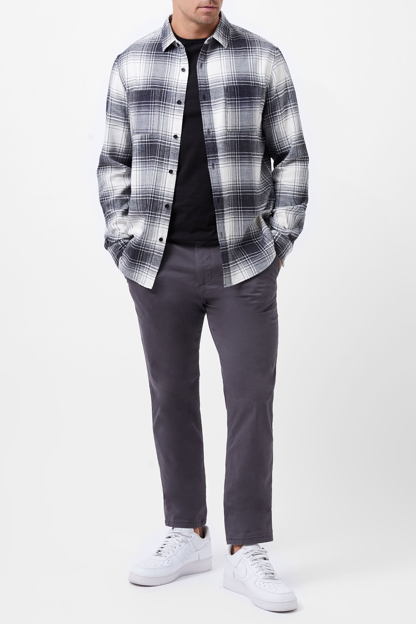 GARMENT WASH FLANNEL SHIRT BLACK CHECK 2